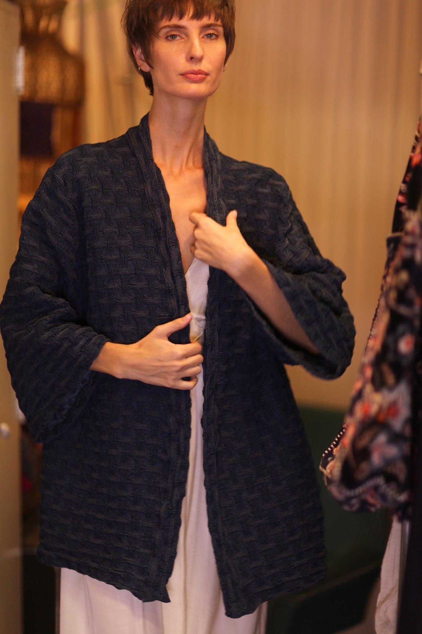 NAVY BLUE JAPANESE PREMIUM DENIM SHORT KIMONO HTAYAN - MOMO STUDIO BERLIN - Berlin Concept Store - sustainable & ethical fashion