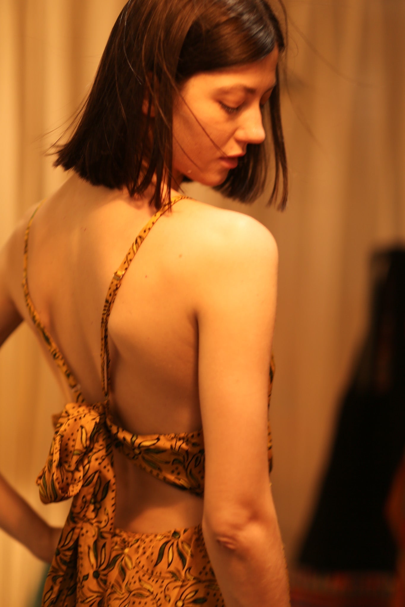 NEIS SILK PLAYSUIT YELLOW OLIVES - MOMO STUDIO BERLIN - Berlin Concept Store - sustainable & ethical fashion