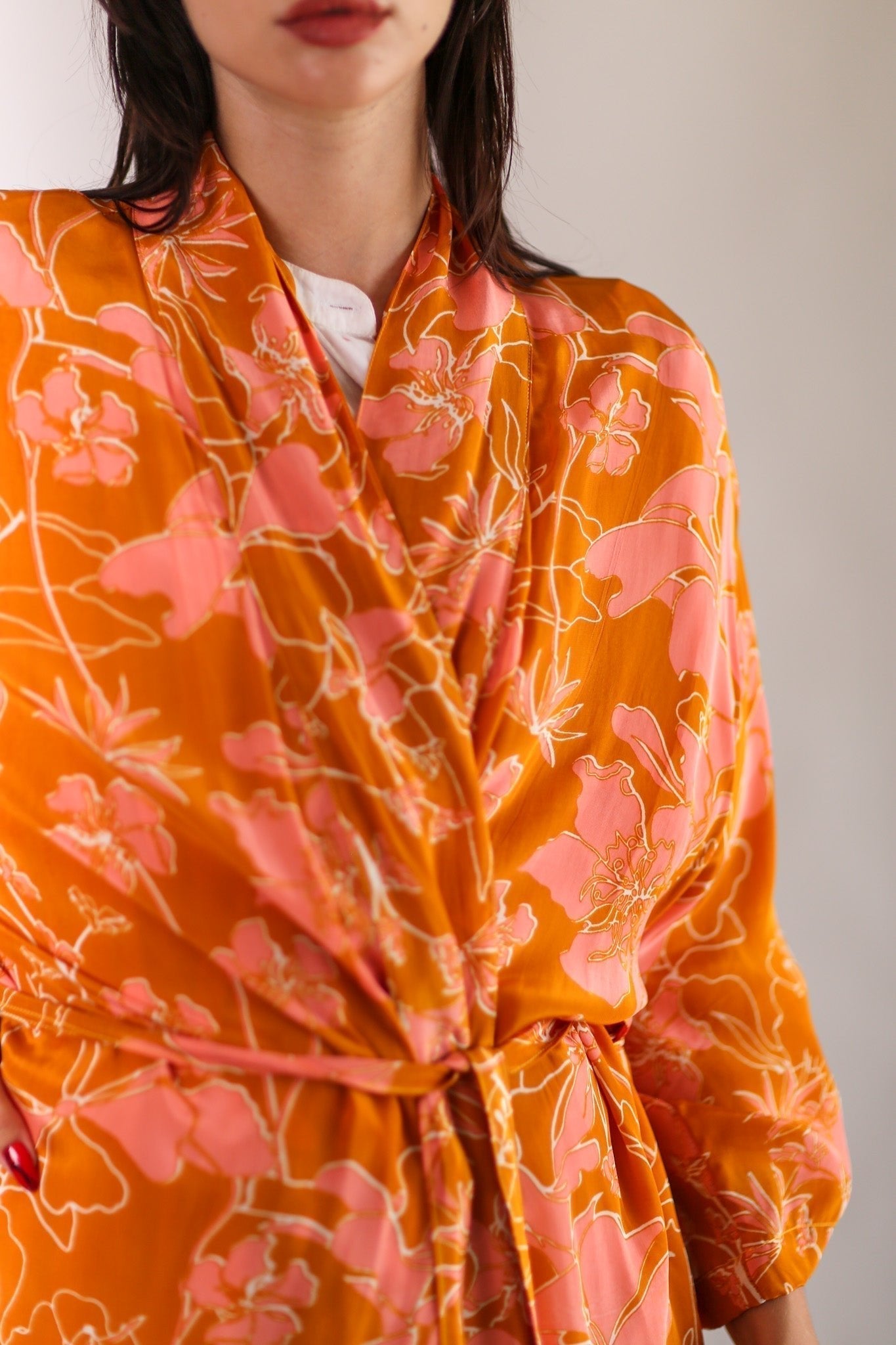 ORANGE FLOWER PRINT SILK KIMONO GOLBY - MOMO STUDIO BERLIN - Berlin Concept Store - sustainable & ethical fashion