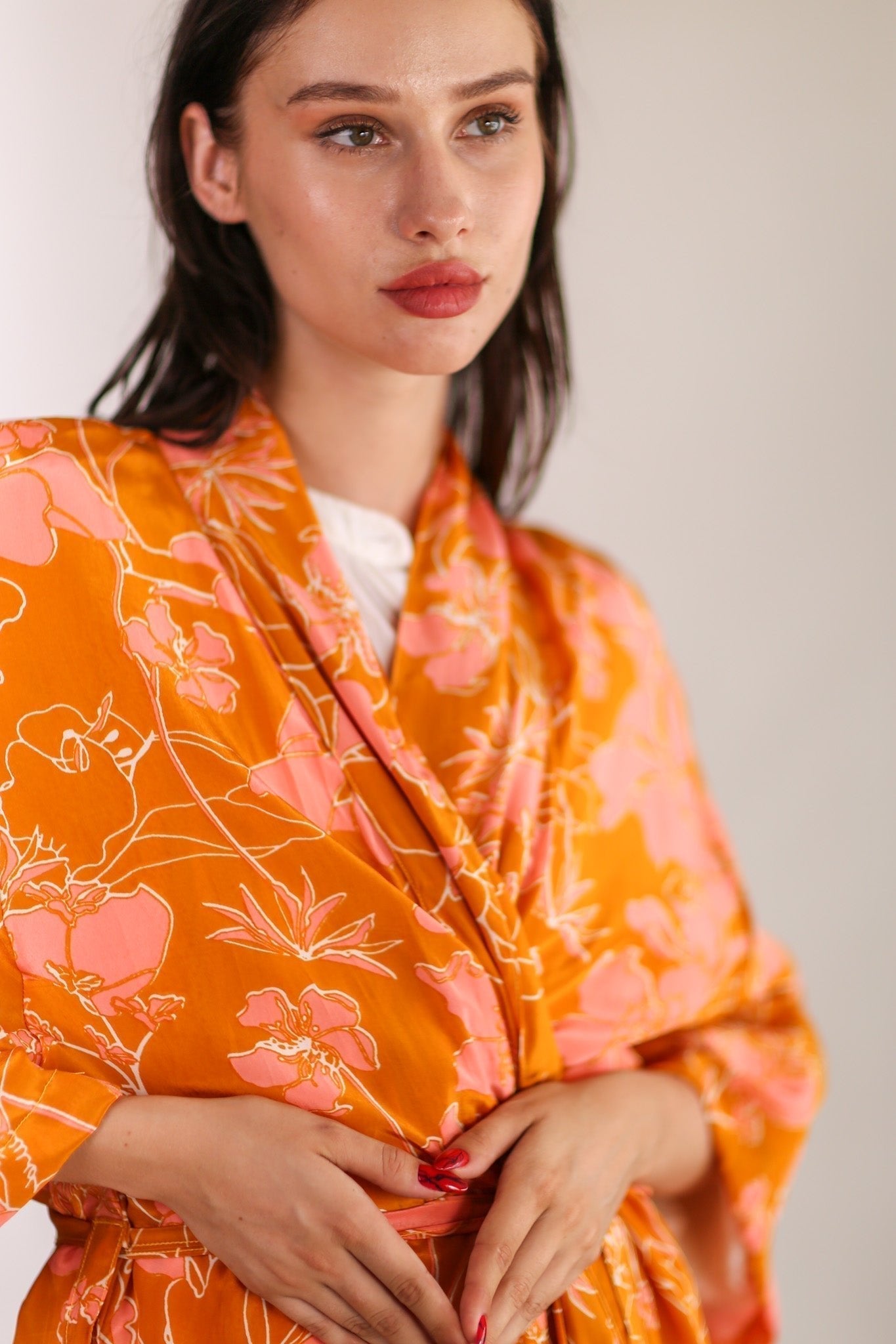 ORANGE FLOWER PRINT SILK KIMONO GOLBY - MOMO STUDIO BERLIN - Berlin Concept Store - sustainable & ethical fashion