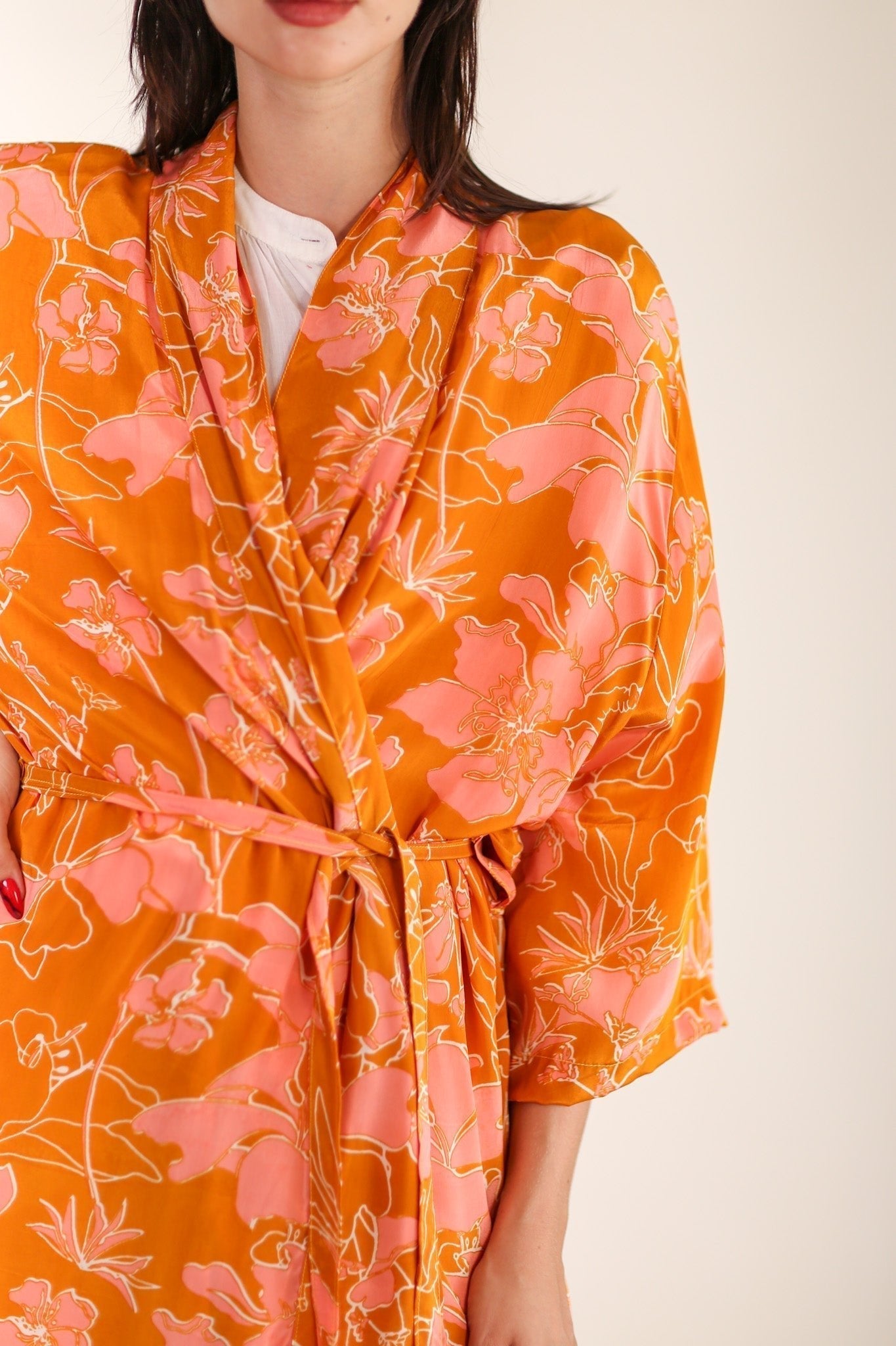 ORANGE FLOWER PRINT SILK KIMONO GOLBY - MOMO STUDIO BERLIN - Berlin Concept Store - sustainable & ethical fashion