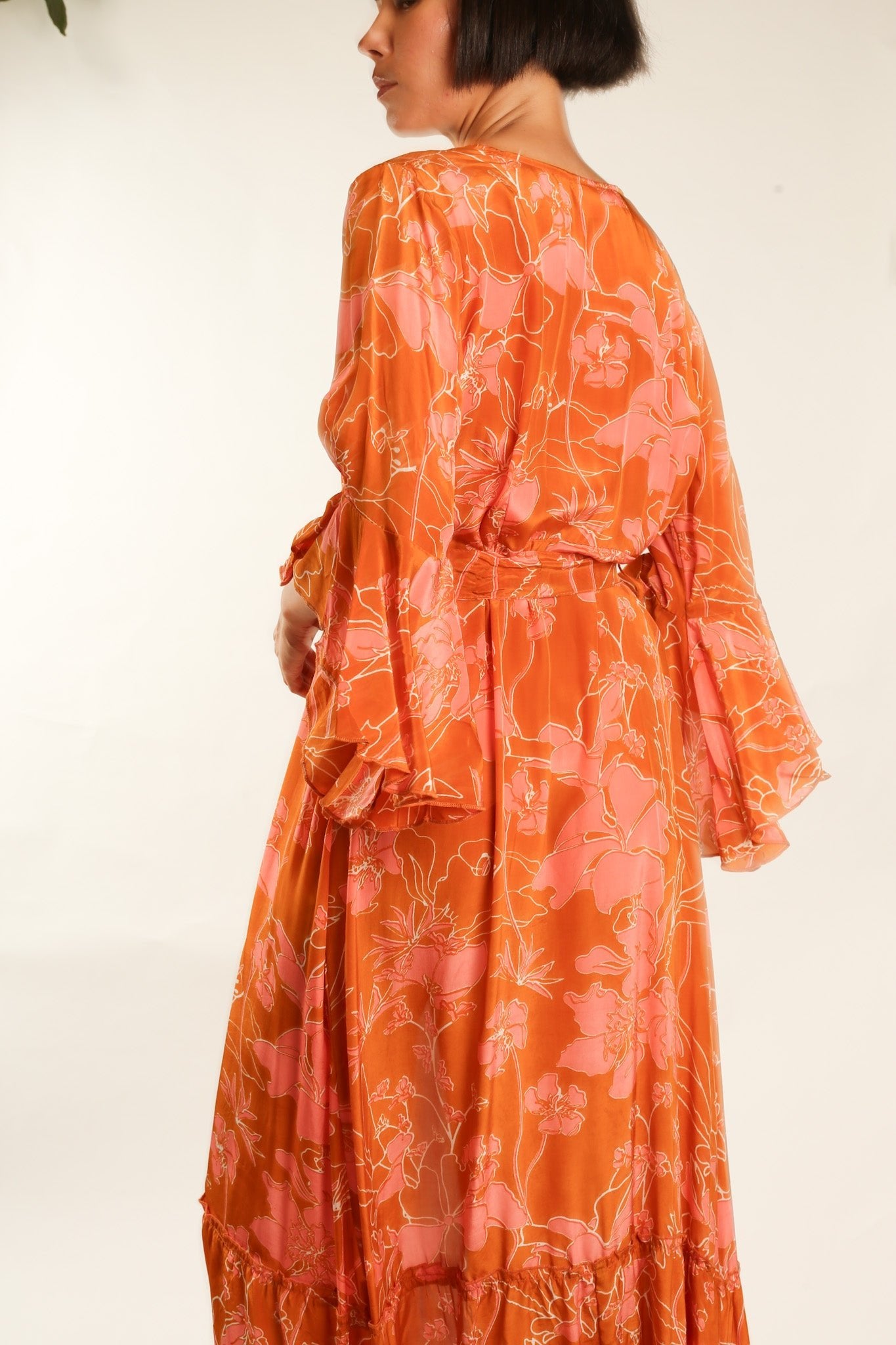 ORANGE FLOWER SILK WRAP DRESS - MOMO STUDIO BERLIN - Berlin Concept Store - sustainable & ethical fashion