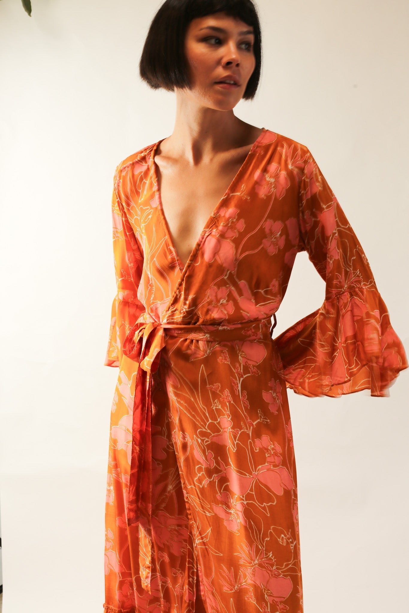 ORANGE FLOWER SILK WRAP DRESS - MOMO STUDIO BERLIN - Berlin Concept Store - sustainable & ethical fashion