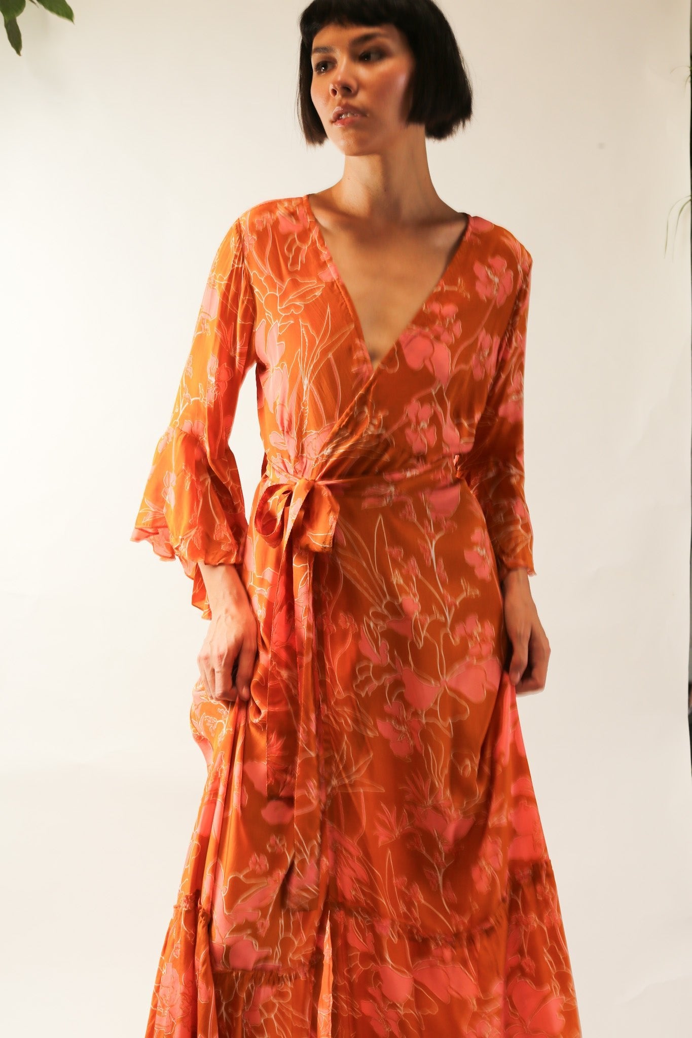 ORANGE FLOWER SILK WRAP DRESS - MOMO STUDIO BERLIN - Berlin Concept Store - sustainable & ethical fashion