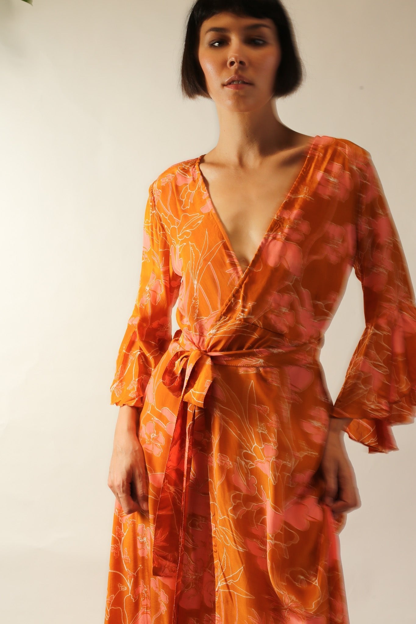 ORANGE FLOWER SILK WRAP DRESS - MOMO STUDIO BERLIN - Berlin Concept Store - sustainable & ethical fashion