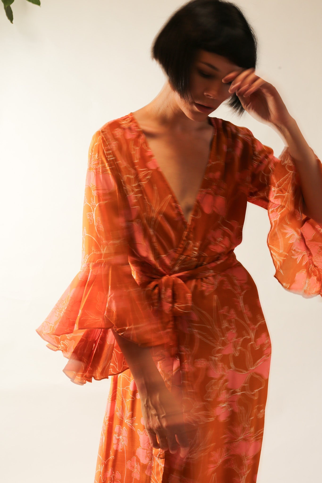 ORANGE FLOWER SILK WRAP DRESS - MOMO STUDIO BERLIN - Berlin Concept Store - sustainable & ethical fashion