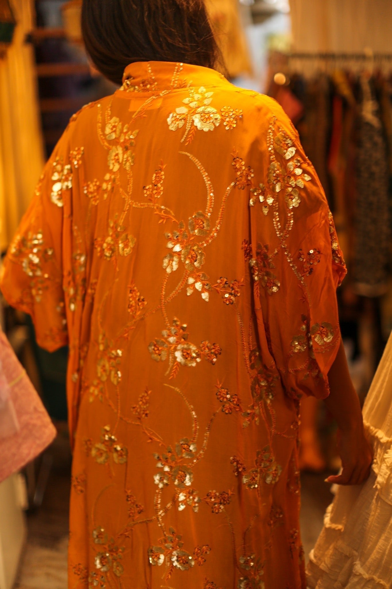 ORANGE SILK SEQUIN EMBROIDERED KIMONO ODO - MOMO STUDIO BERLIN - Berlin Concept Store - sustainable & ethical fashion