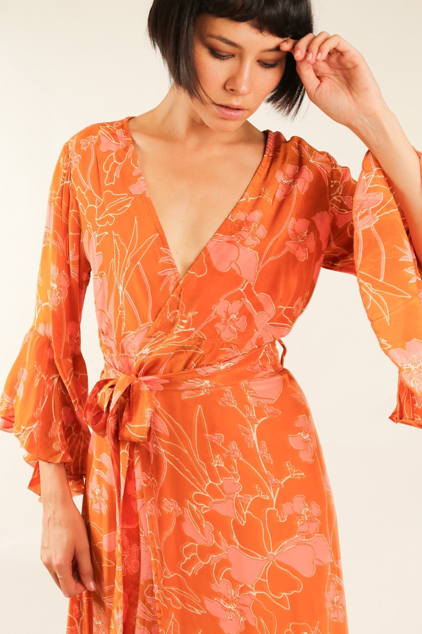 ORANGE SILK WRAP DRESS ULRIS - MOMO STUDIO BERLIN - Berlin Concept Store - sustainable & ethical fashion