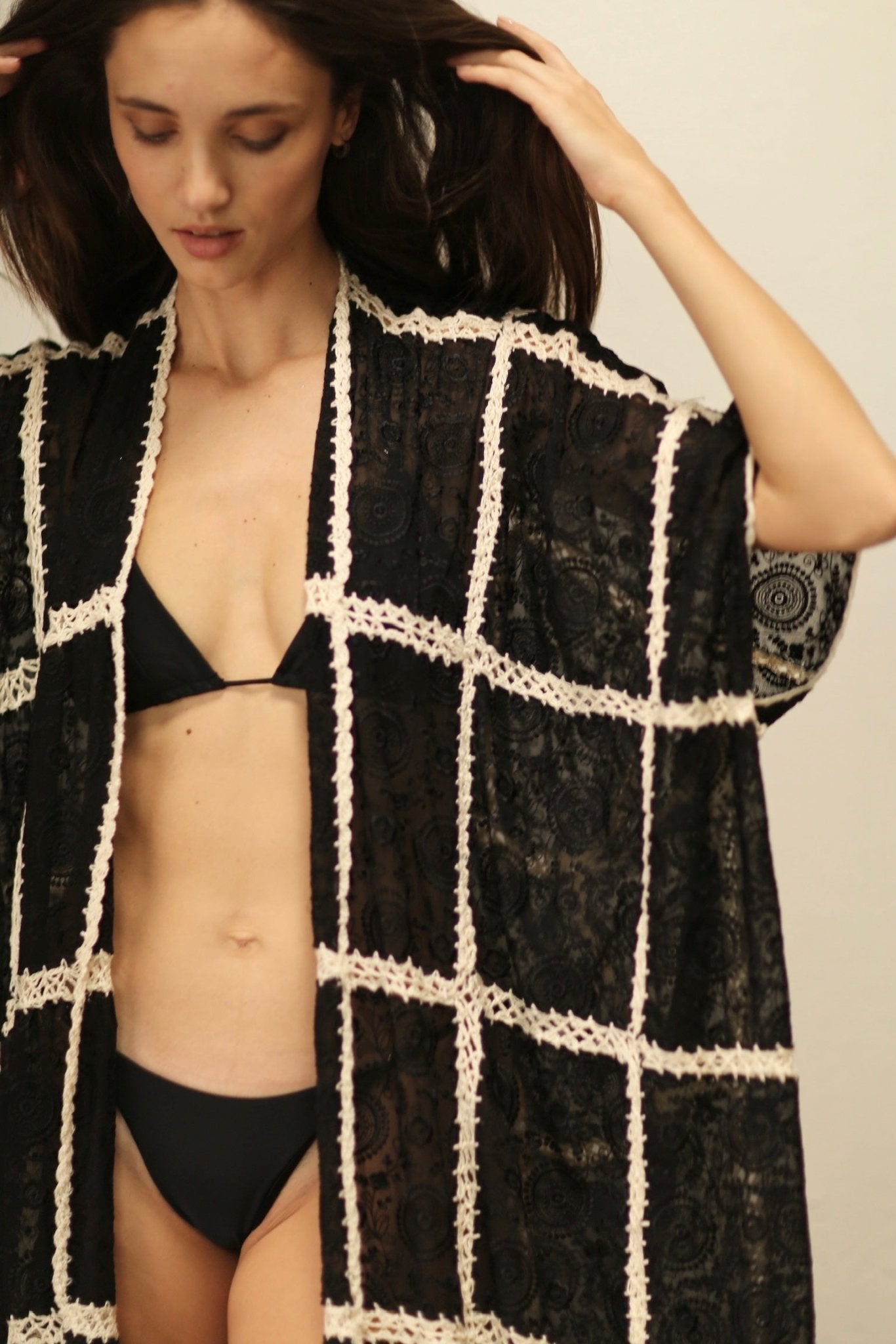 OYA BLACK KIMONO WITH CROCHET - MOMO STUDIO BERLIN - Berlin Concept Store - sustainable & ethical fashion