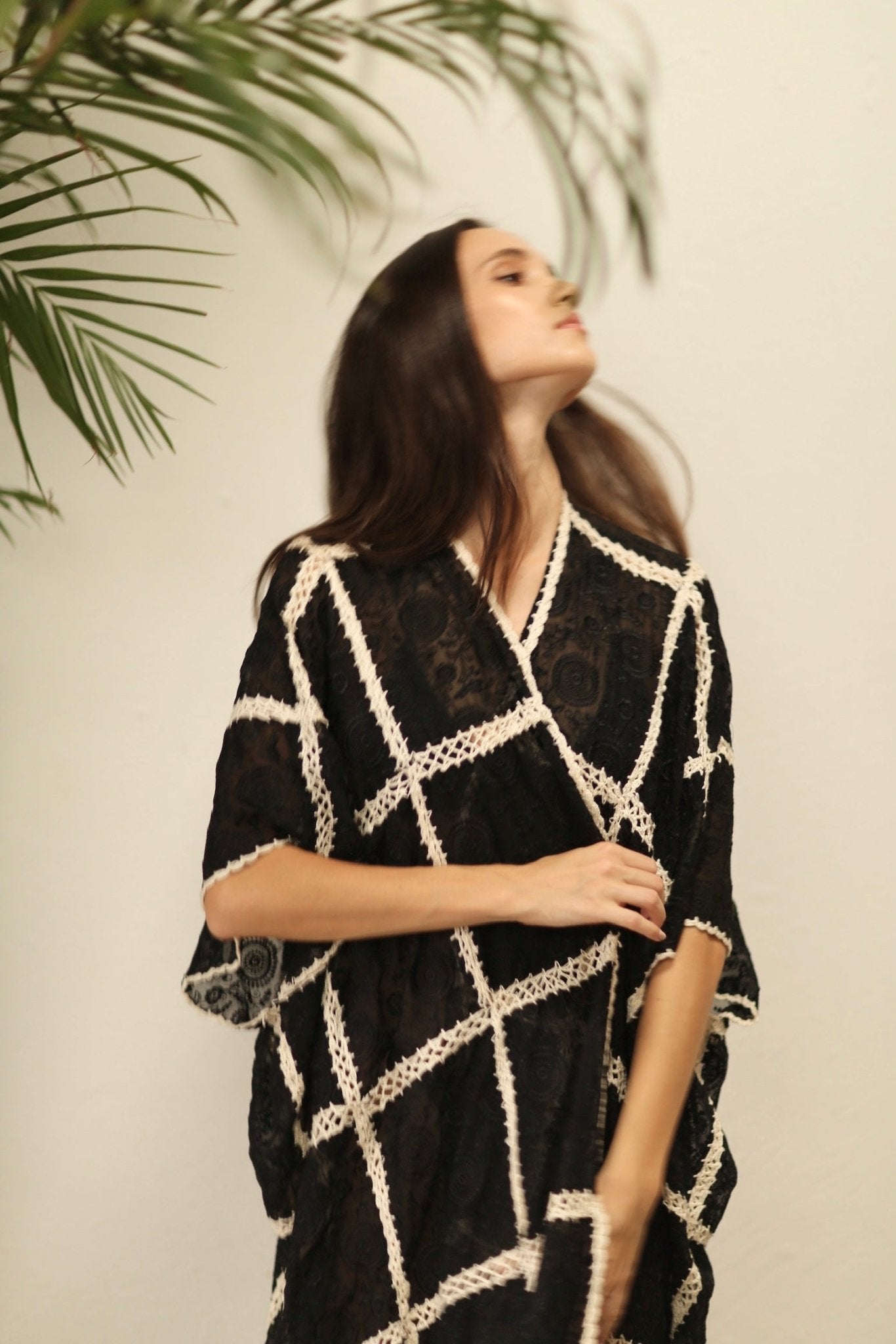 OYA BLACK KIMONO WITH CROCHET - MOMO STUDIO BERLIN - Berlin Concept Store - sustainable & ethical fashion