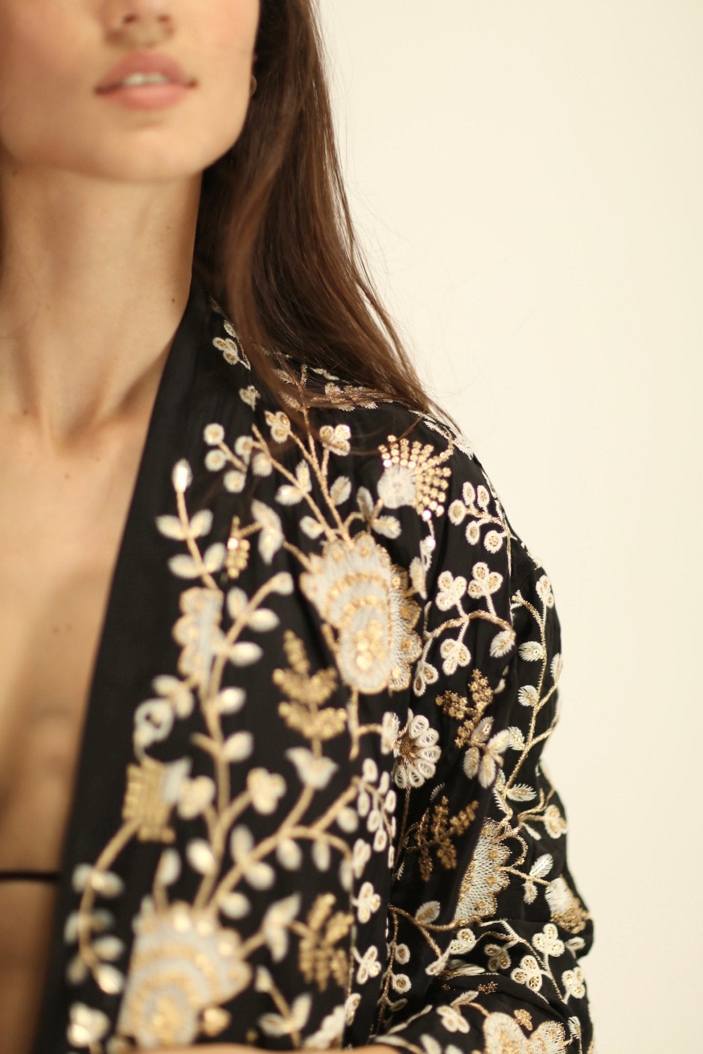 PAN FLOWER EMBROIDERED CHIFFON SILK KIMONO - MOMO STUDIO BERLIN - Berlin Concept Store - sustainable & ethical fashion