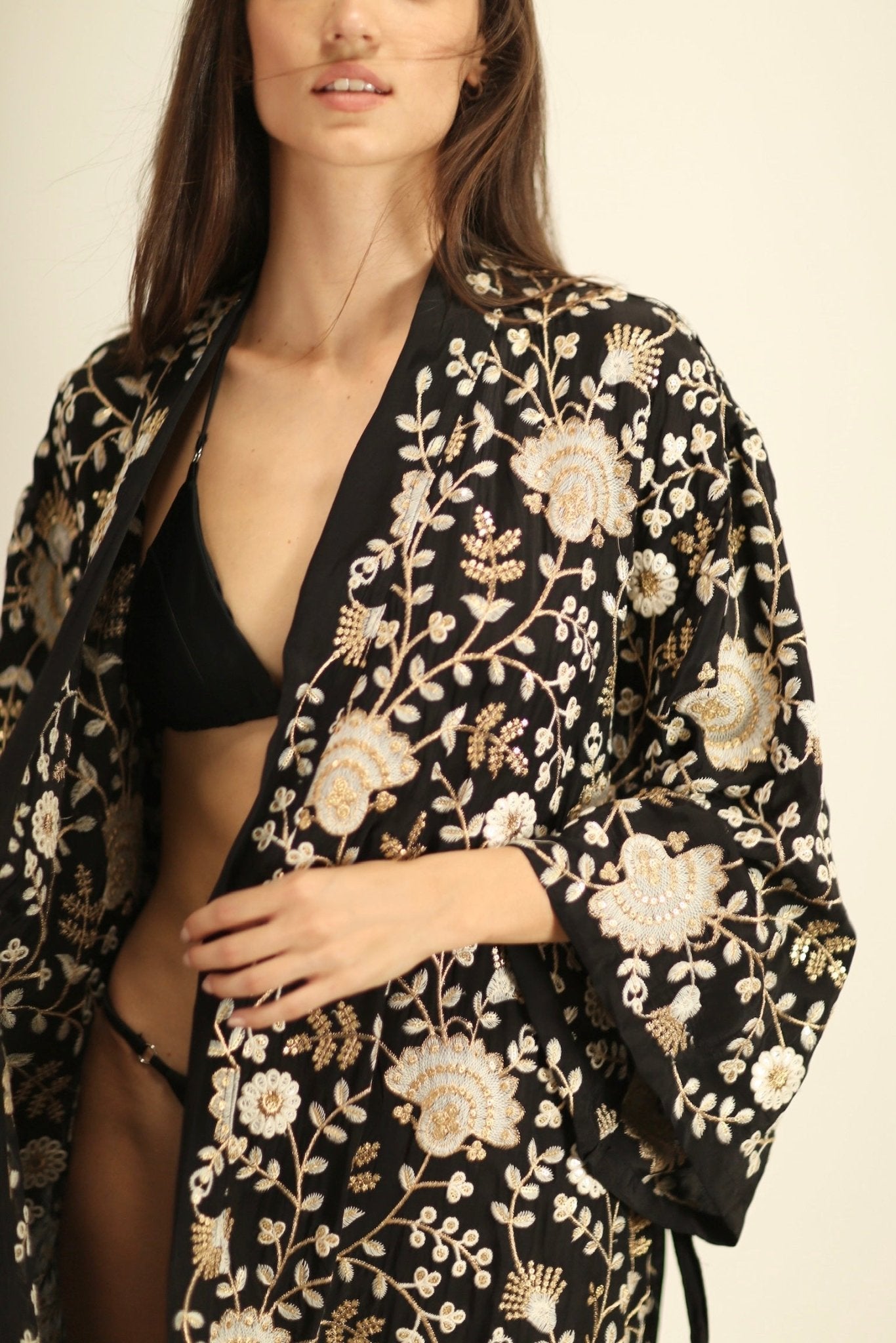 PAN FLOWER EMBROIDERED CHIFFON SILK KIMONO - MOMO STUDIO BERLIN - Berlin Concept Store - sustainable & ethical fashion