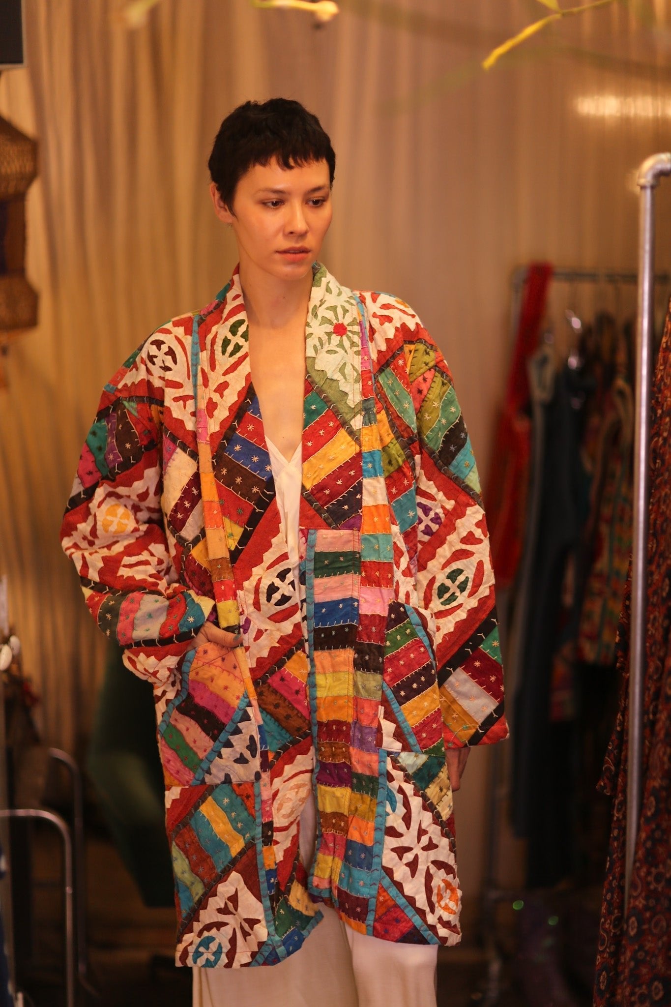 PATCHWORK PATTERN KANTHA LONG KIMONO RAINBOW - MOMO STUDIO BERLIN - Berlin Concept Store - sustainable & ethical fashion