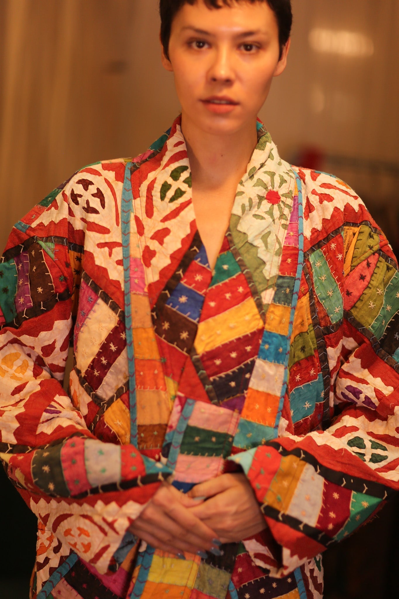 PATCHWORK PATTERN KANTHA LONG KIMONO RAINBOW - MOMO STUDIO BERLIN - Berlin Concept Store - sustainable & ethical fashion