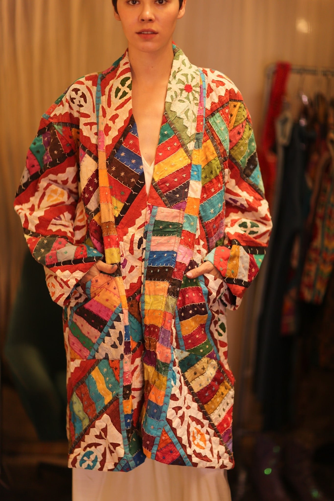 PATCHWORK PATTERN KANTHA LONG KIMONO RAINBOW - MOMO STUDIO BERLIN - Berlin Concept Store - sustainable & ethical fashion