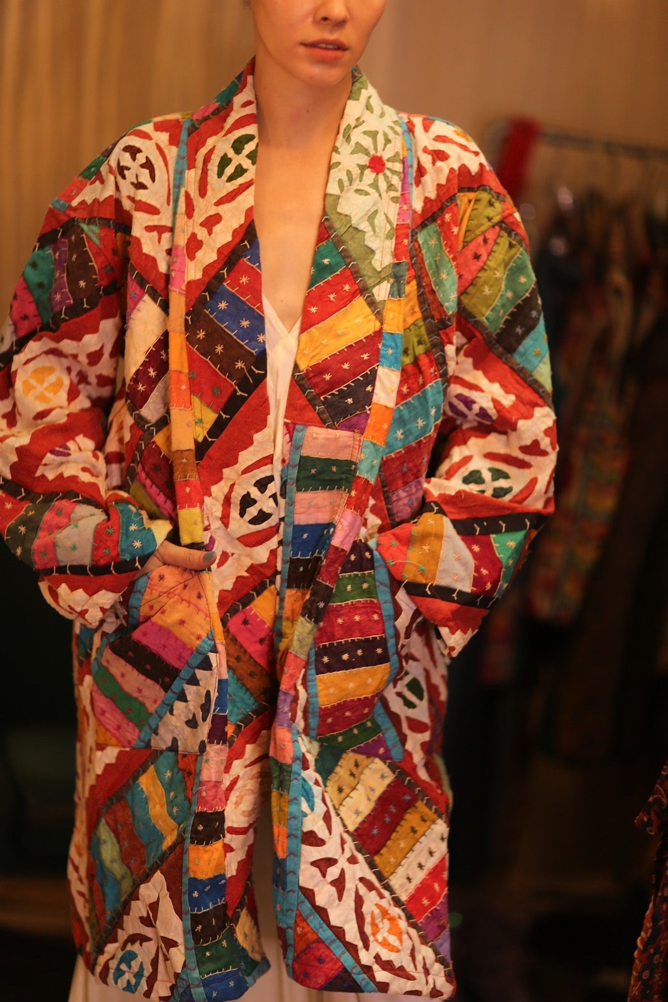 PATCHWORK PATTERN KANTHA LONG KIMONO RAINBOW - MOMO STUDIO BERLIN - Berlin Concept Store - sustainable & ethical fashion