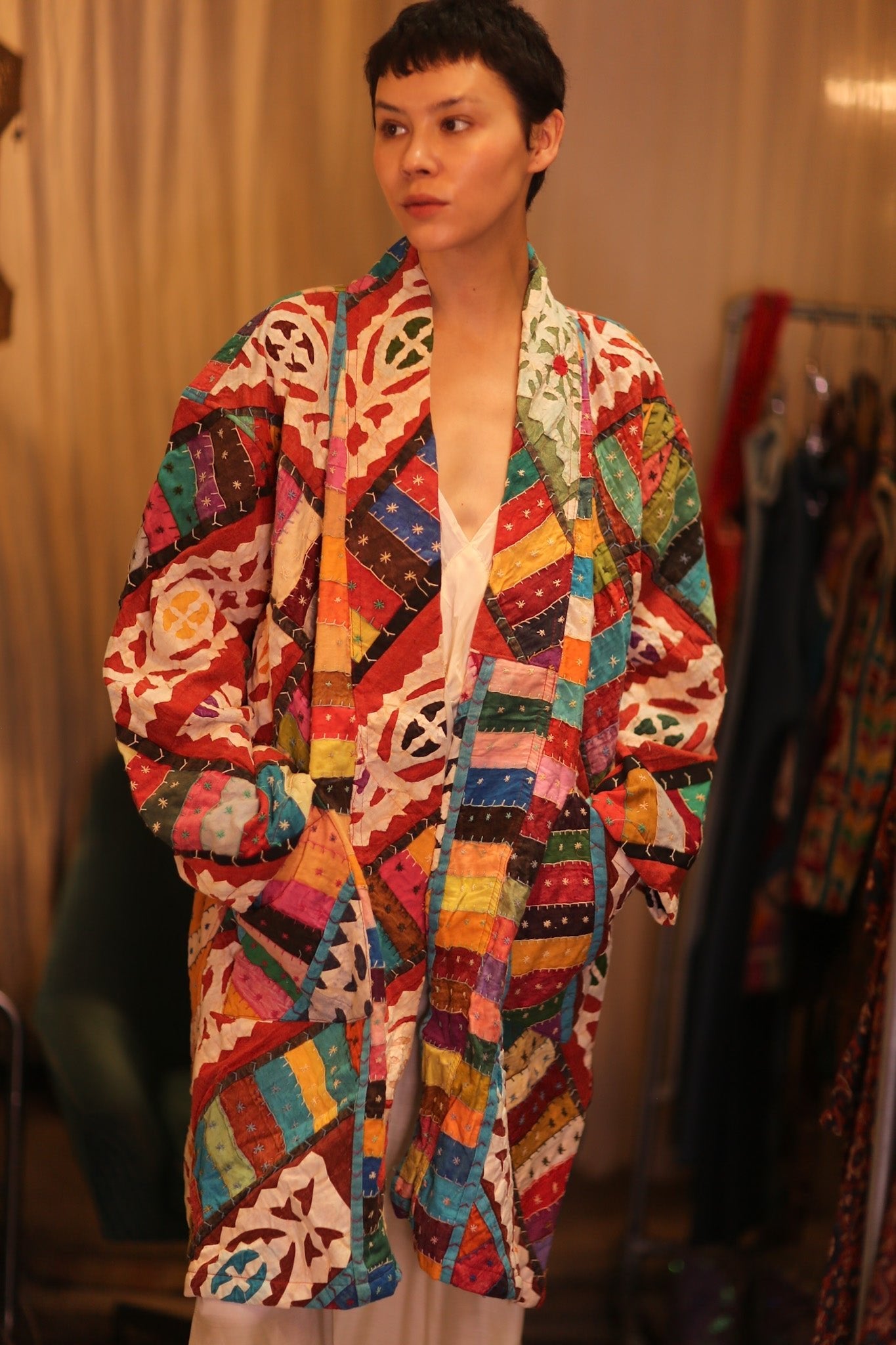 PATCHWORK PATTERN KANTHA LONG KIMONO RAINBOW - MOMO STUDIO BERLIN - Berlin Concept Store - sustainable & ethical fashion