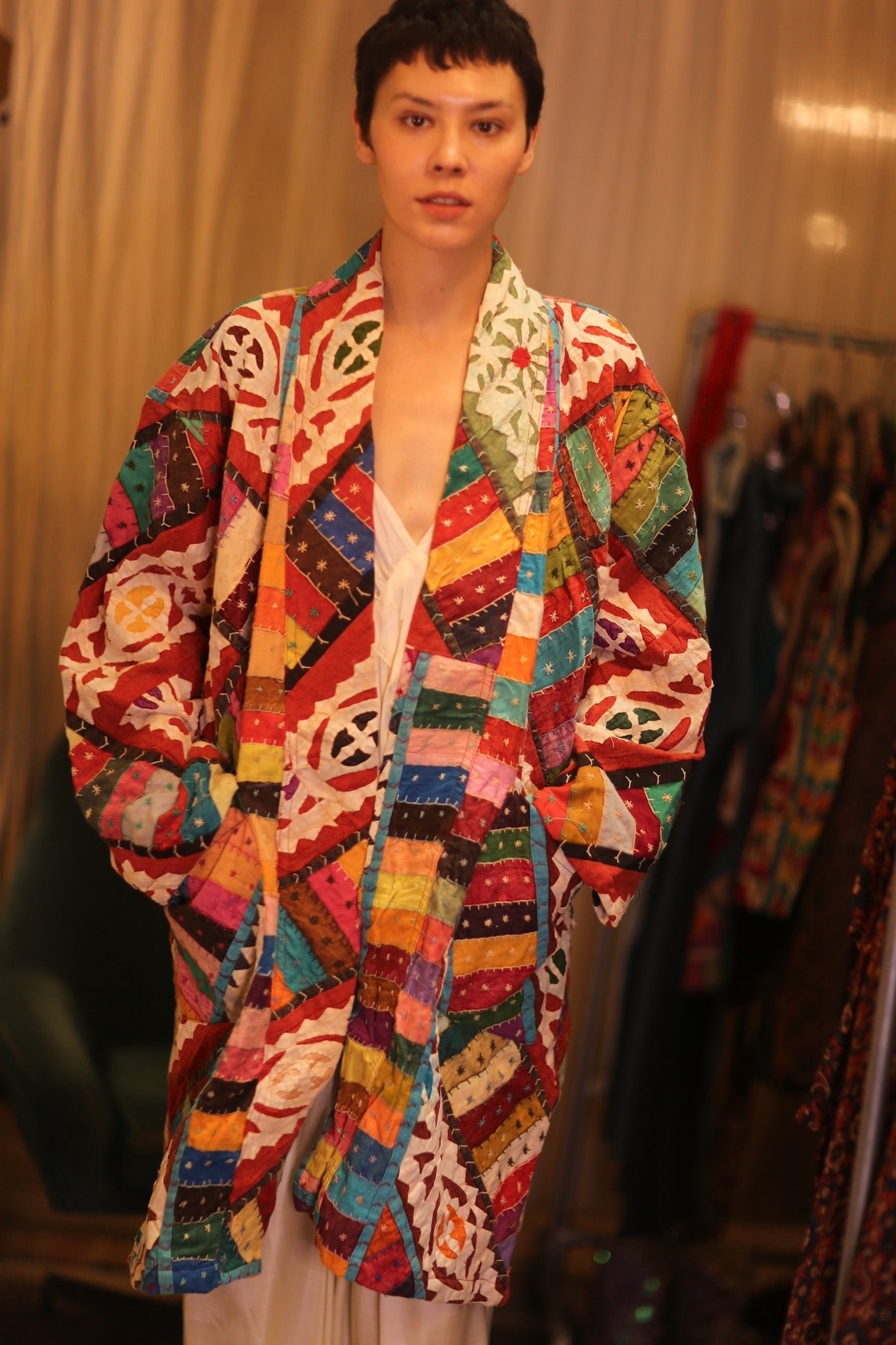 PATCHWORK PATTERN KANTHA LONG KIMONO RAINBOW - MOMO STUDIO BERLIN - Berlin Concept Store - sustainable & ethical fashion