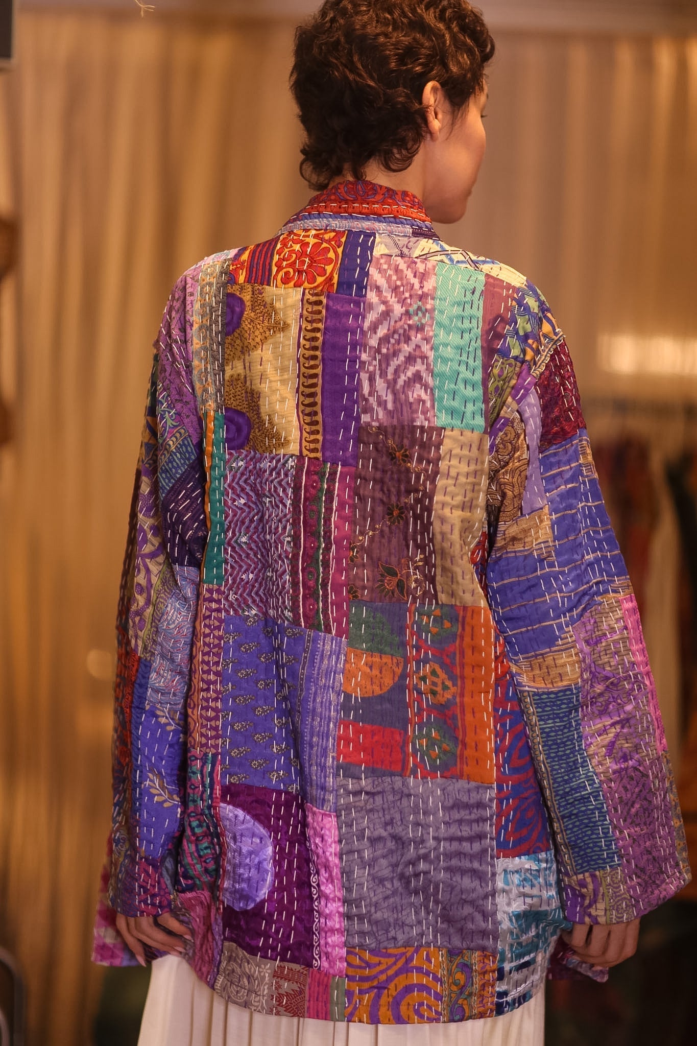 PATCHWORK PATTERN KANTHA SHORT KIMONO SUA - sustainably made MOMO NEW YORK sustainable clothing, coatandjacket slow fashion