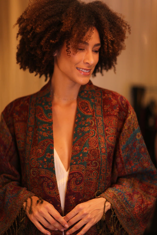 PATTERN EMBROIDERED COTTON WOOL SHAWL KIMONO TINA - MOMO STUDIO BERLIN - Berlin Concept Store - sustainable & ethical fashion