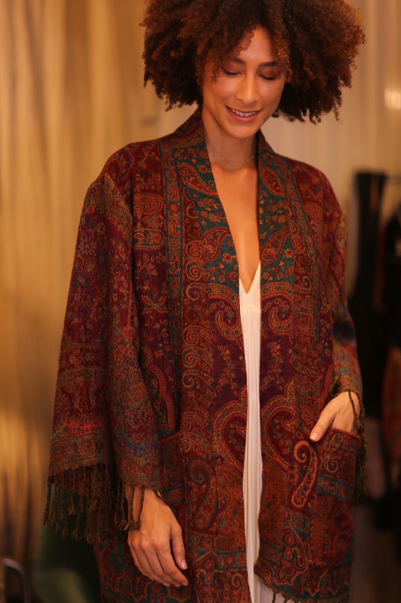 PATTERN EMBROIDERED COTTON WOOL SHAWL KIMONO TINA - MOMO STUDIO BERLIN - Berlin Concept Store - sustainable & ethical fashion