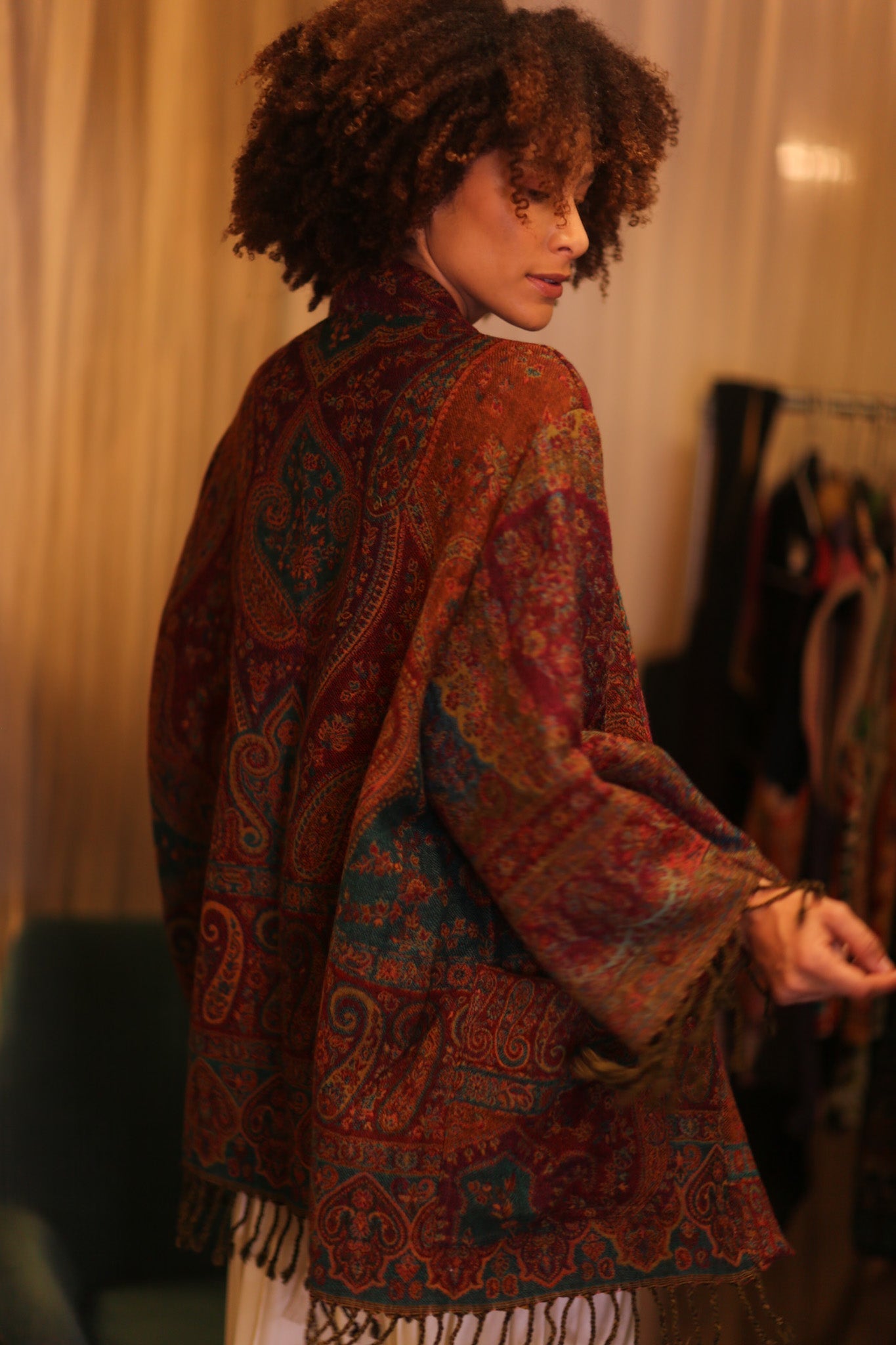 PATTERN EMBROIDERED COTTON WOOL SHAWL KIMONO TINA - MOMO STUDIO BERLIN - Berlin Concept Store - sustainable & ethical fashion