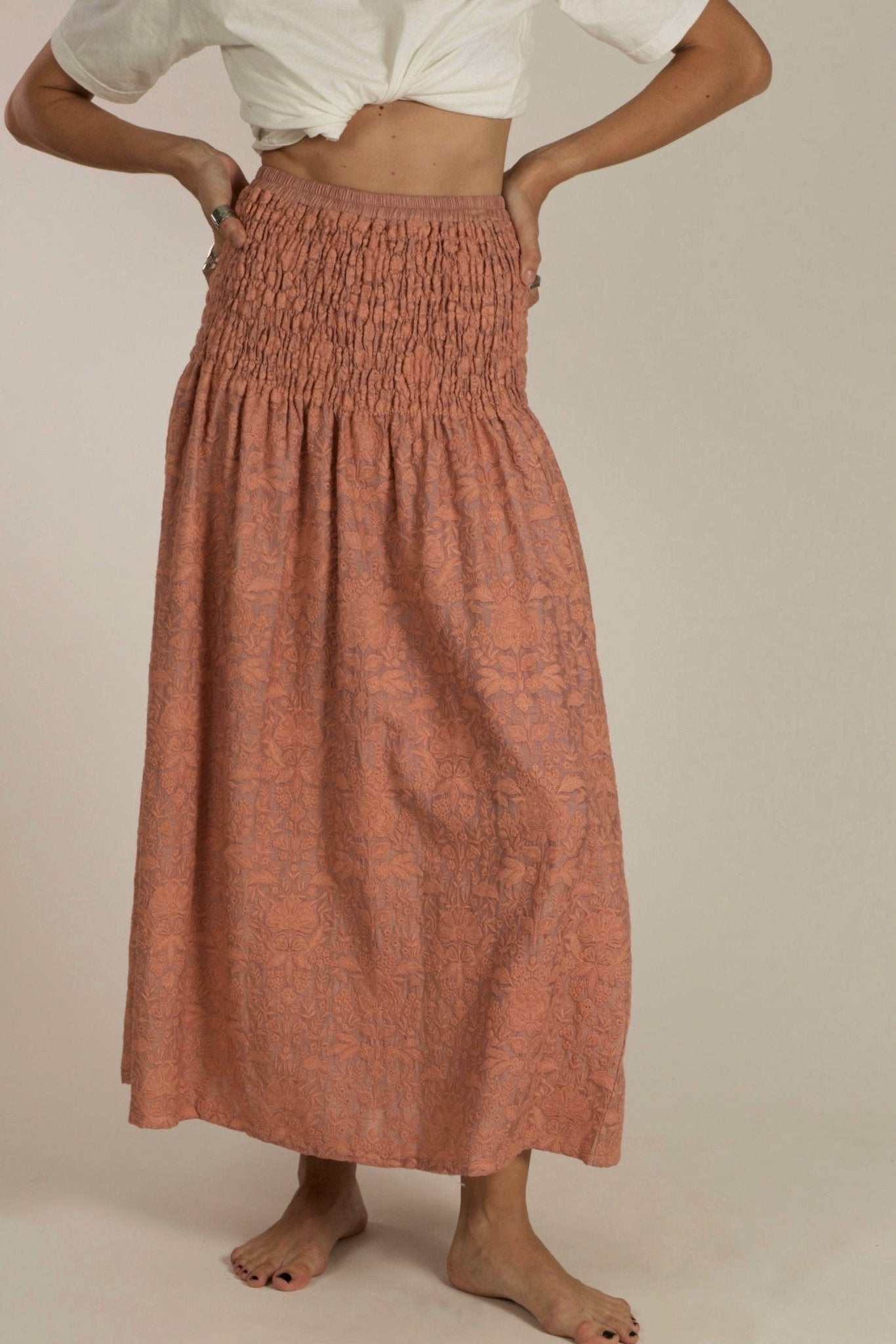 PEACH SILK EMBROIDERED SKIRT DRESS LISA - MOMO STUDIO BERLIN - Berlin Concept Store - sustainable & ethical fashion