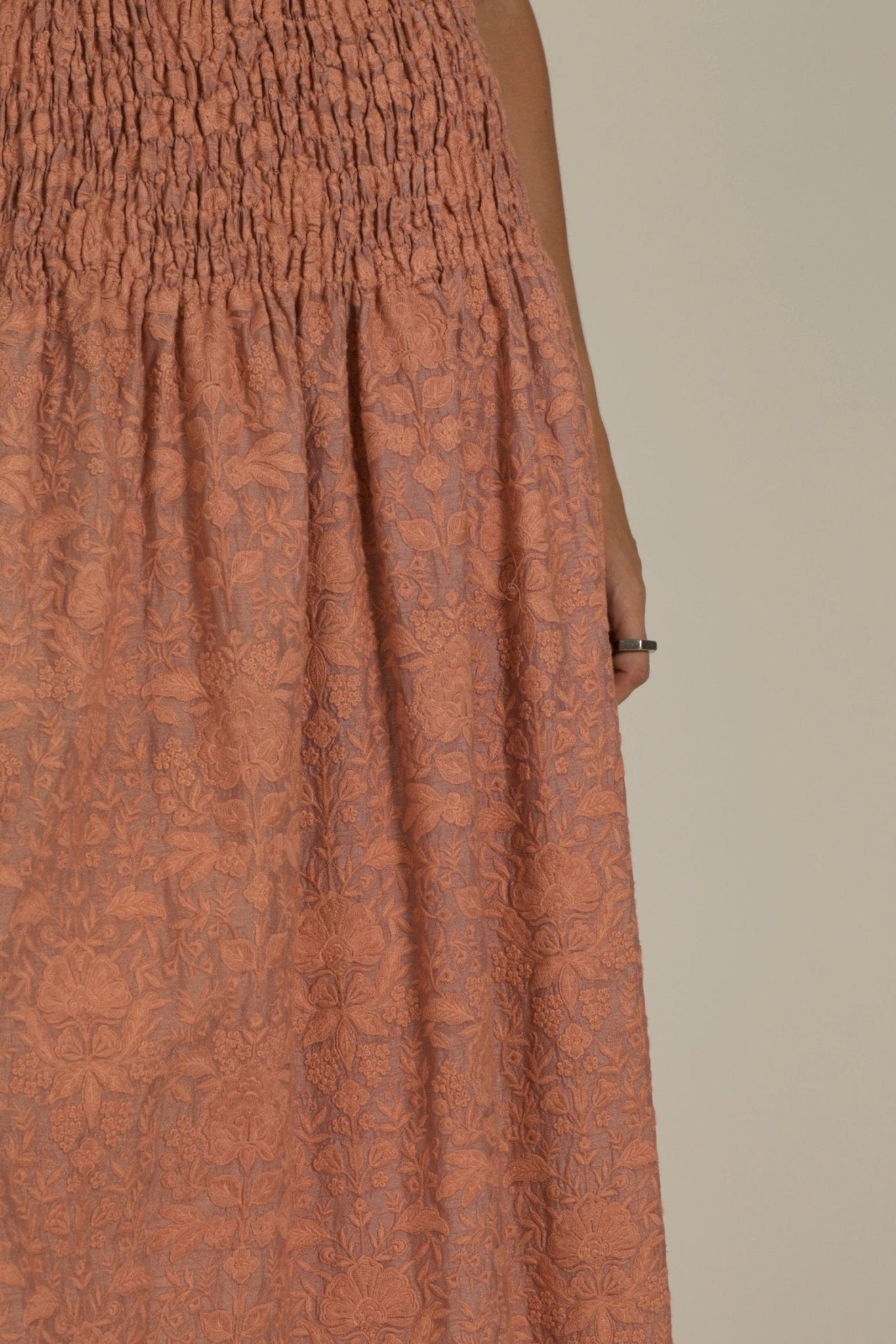 PEACH SILK EMBROIDERED SKIRT DRESS LISA - MOMO STUDIO BERLIN - Berlin Concept Store - sustainable & ethical fashion