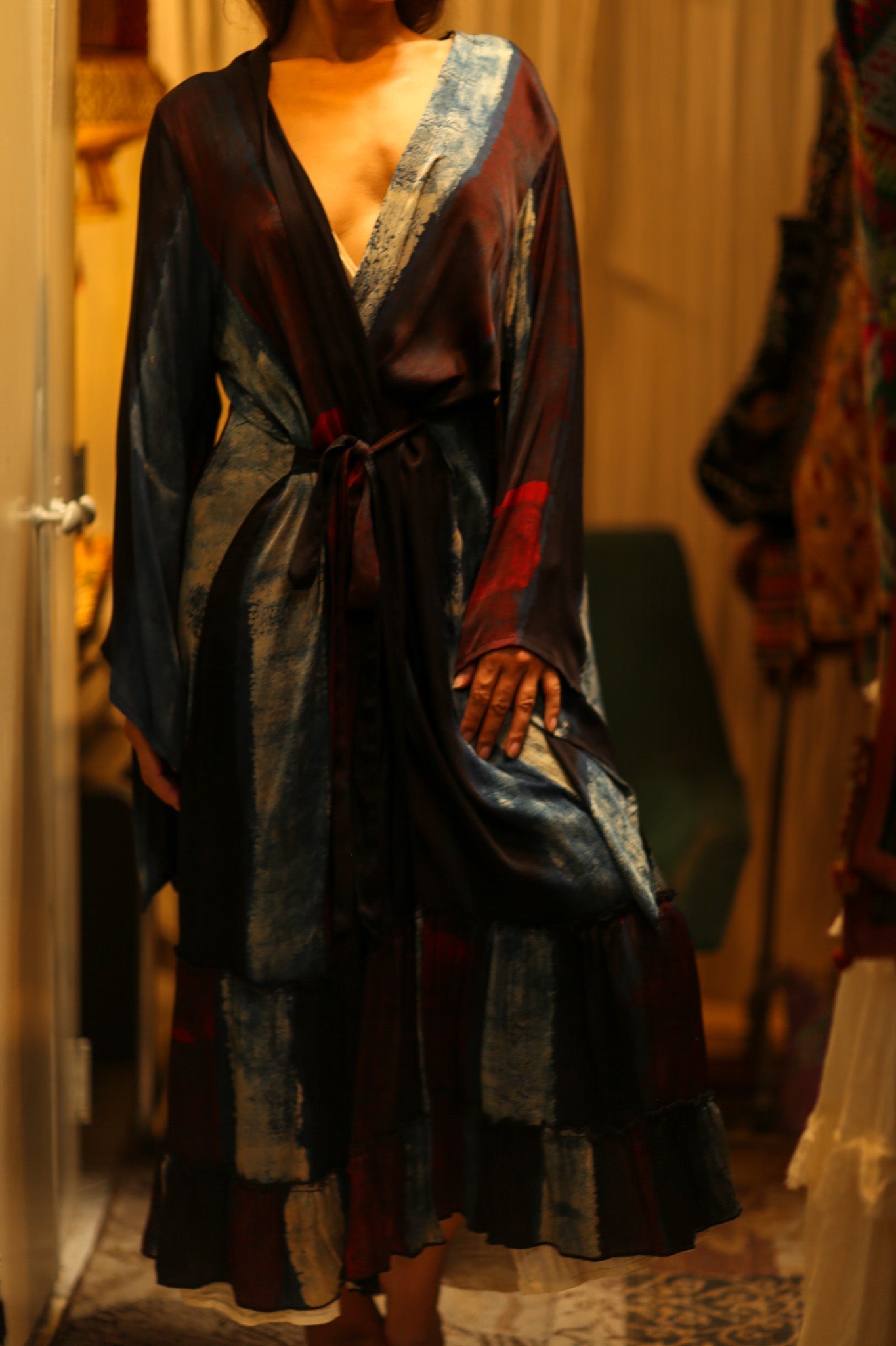 PINA SILK KIMONO RED AND BLUE STRIPE - MOMO STUDIO BERLIN - Berlin Concept Store - sustainable & ethical fashion