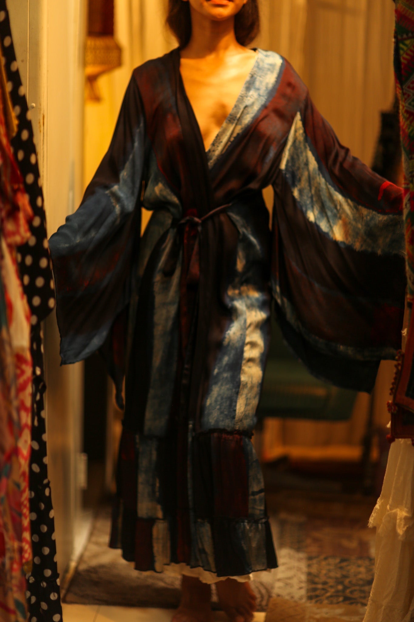 PINA SILK KIMONO RED AND BLUE STRIPE - MOMO STUDIO BERLIN - Berlin Concept Store - sustainable & ethical fashion