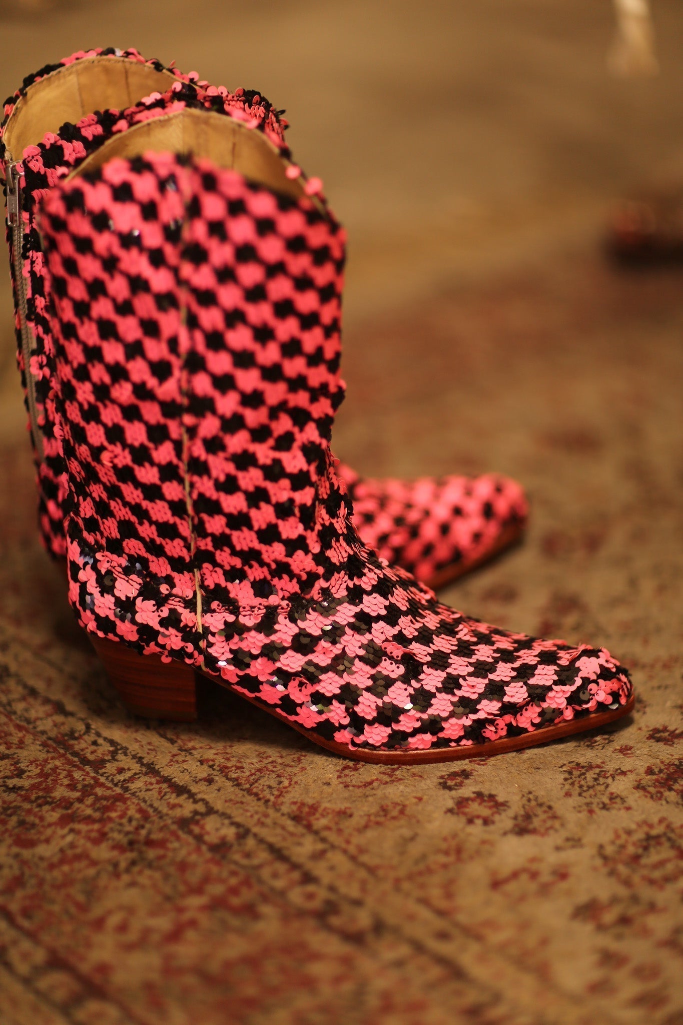 PINK BLACK CHECKERED WESTERN BOOT CRUSU - MOMO STUDIO BERLIN - Berlin Concept Store - sustainable & ethical fashion