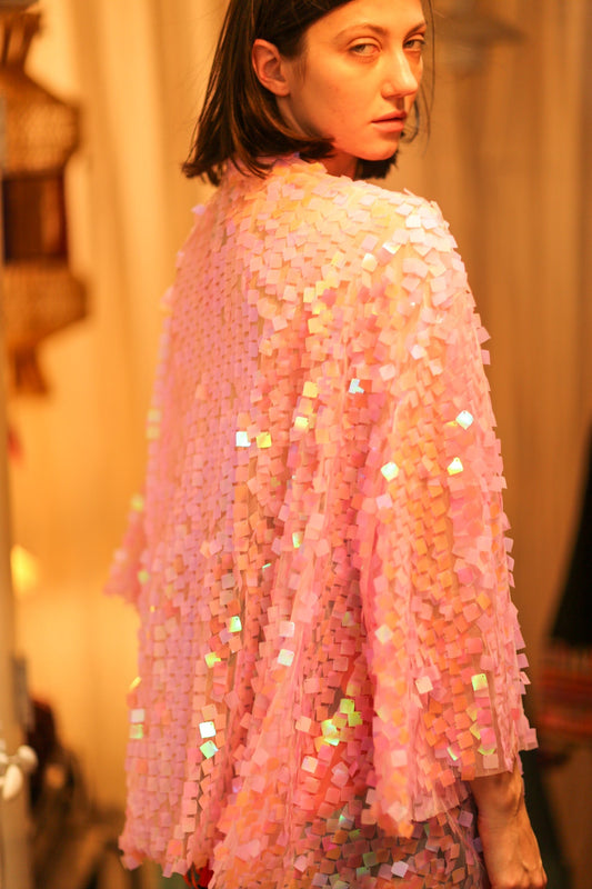 PINK SHORT SEQUIN GLITTER KIMONO JANINE - MOMO STUDIO BERLIN - Berlin Concept Store - sustainable & ethical fashion