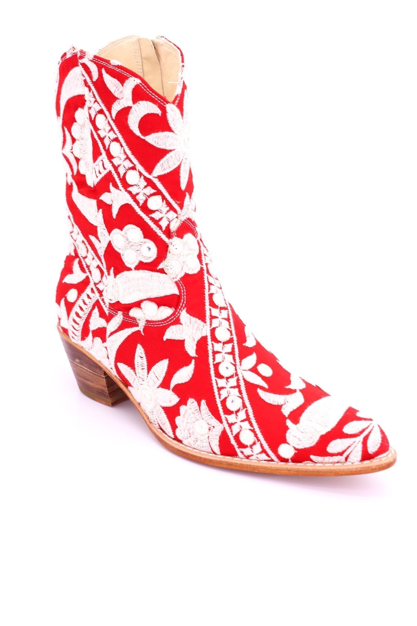 RED EMBROIDERED ANKLE BOOTS MARA - MOMO STUDIO BERLIN - Berlin Concept Store - sustainable & ethical fashion