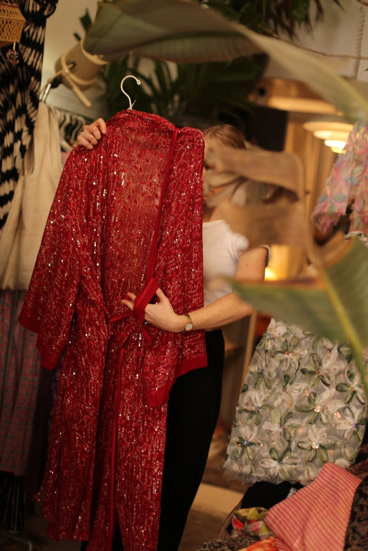 RED EMBROIDERED SILK KIMONO YUNO - MOMO STUDIO BERLIN - Berlin Concept Store - sustainable & ethical fashion