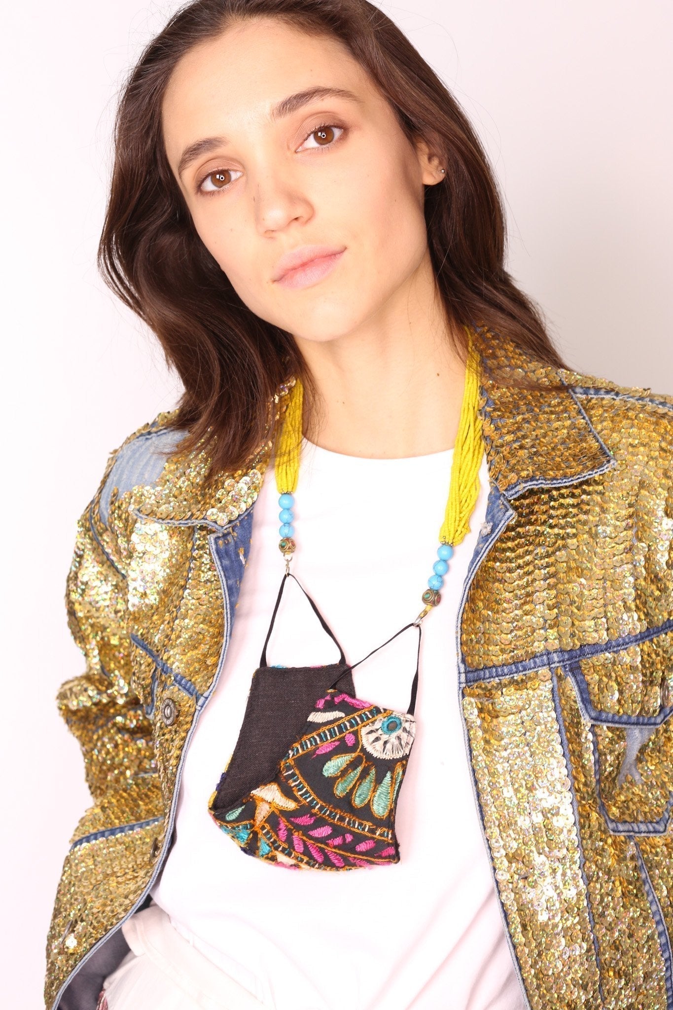 SEQUIN EMBROIDERED DENIM JACKET (GOLD) - MOMO STUDIO BERLIN - Berlin Concept Store - sustainable & ethical fashion