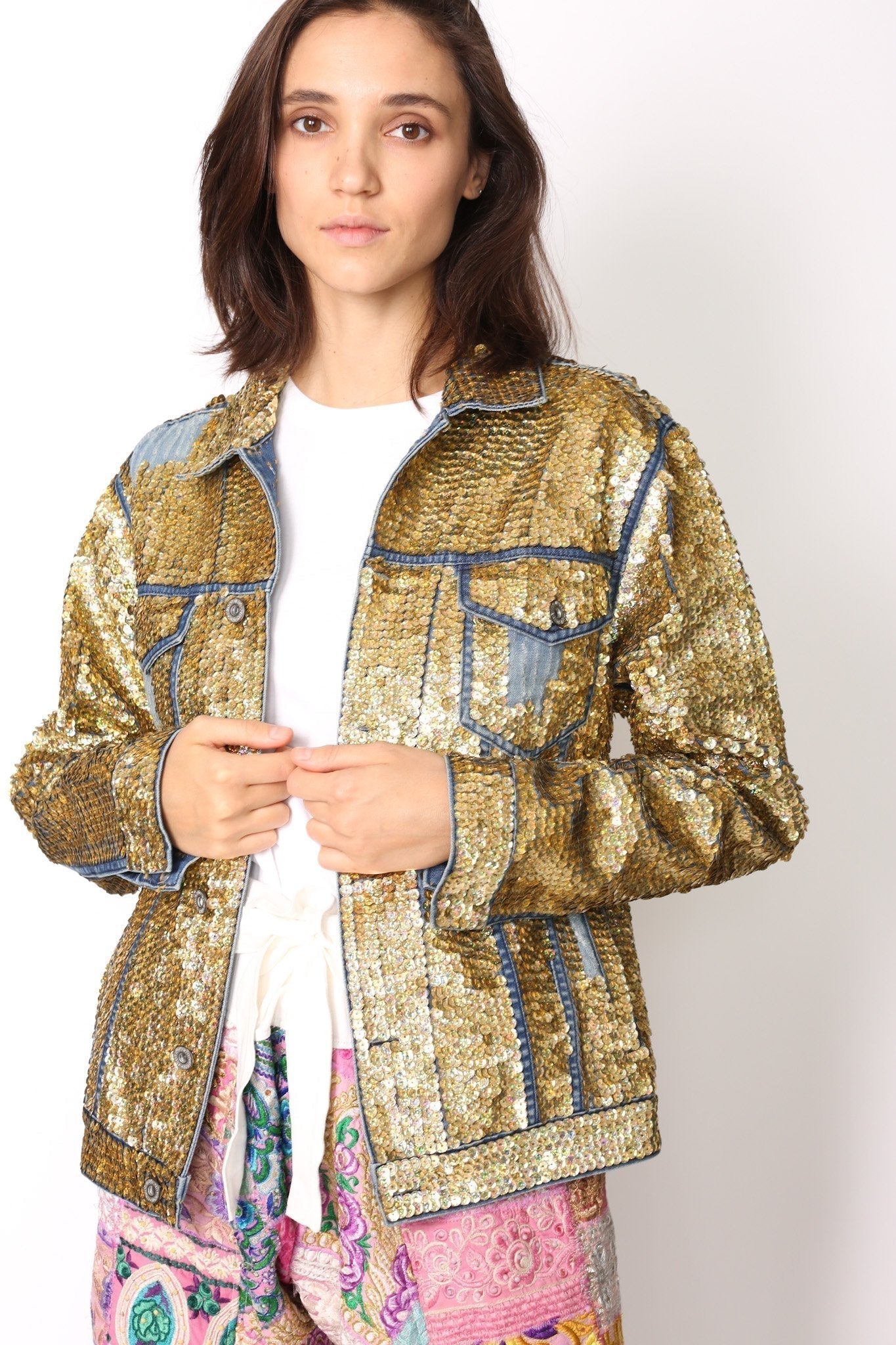 SEQUIN EMBROIDERED DENIM JACKET (GOLD) - MOMO STUDIO BERLIN - Berlin Concept Store - sustainable & ethical fashion