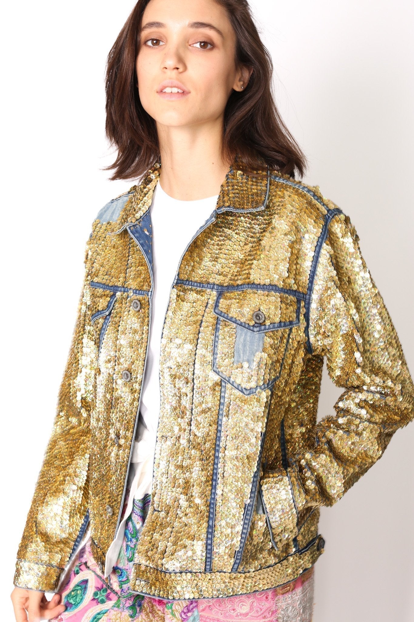 SEQUIN EMBROIDERED DENIM JACKET (GOLD) - MOMO STUDIO BERLIN - Berlin Concept Store - sustainable & ethical fashion