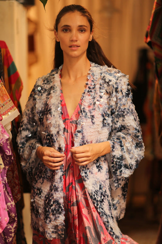 SEQUIN EMBROIDERED SHORT GLITTER KIMONO OLIVES - MOMO STUDIO BERLIN - Berlin Concept Store - sustainable & ethical fashion