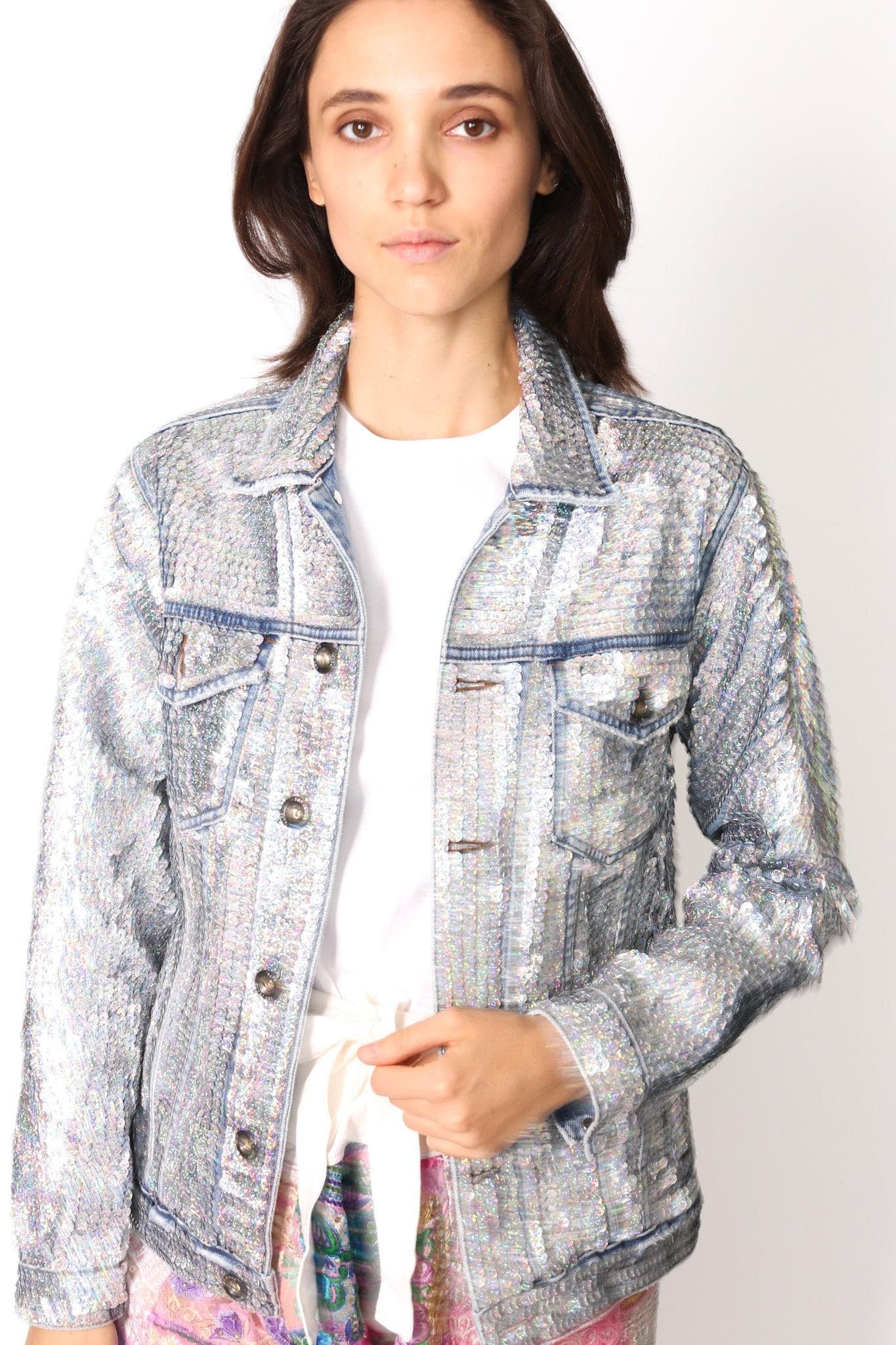 SEQUIN HAND EMBROIDERED DENIM JACKET DEMI (SILVER) - MOMO STUDIO BERLIN - Berlin Concept Store - sustainable & ethical fashion