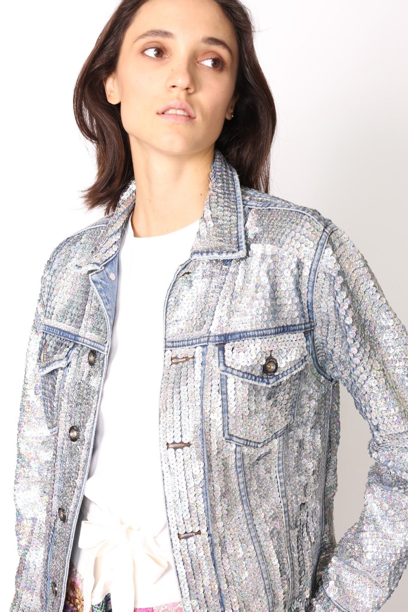 SEQUIN HAND EMBROIDERED DENIM JACKET DEMI (SILVER) - MOMO STUDIO BERLIN - Berlin Concept Store - sustainable & ethical fashion