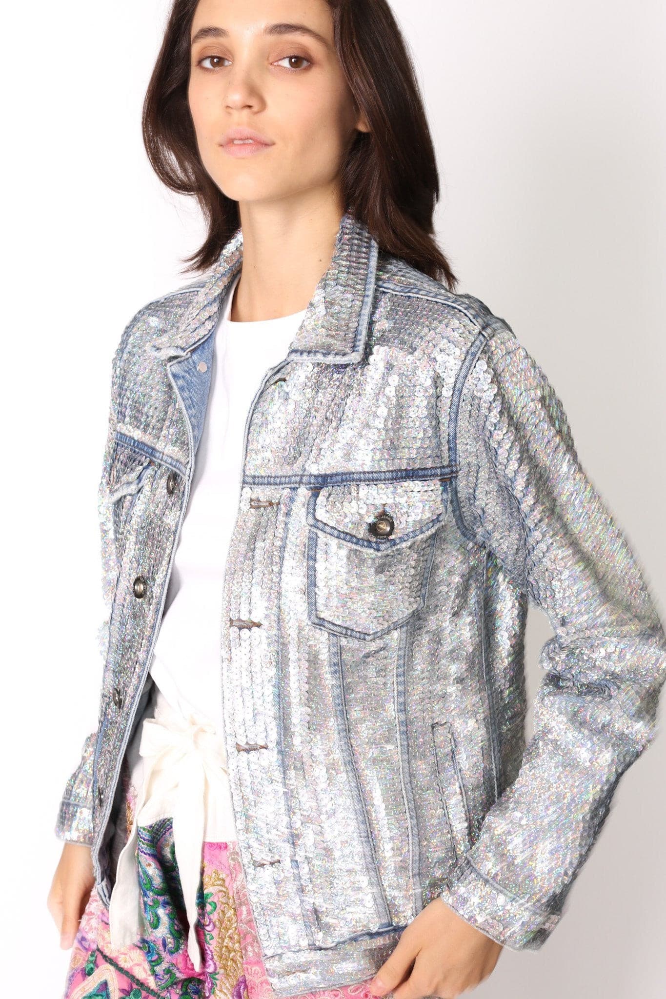 SEQUIN HAND EMBROIDERED DENIM JACKET DEMI (SILVER) - MOMO STUDIO BERLIN - Berlin Concept Store - sustainable & ethical fashion