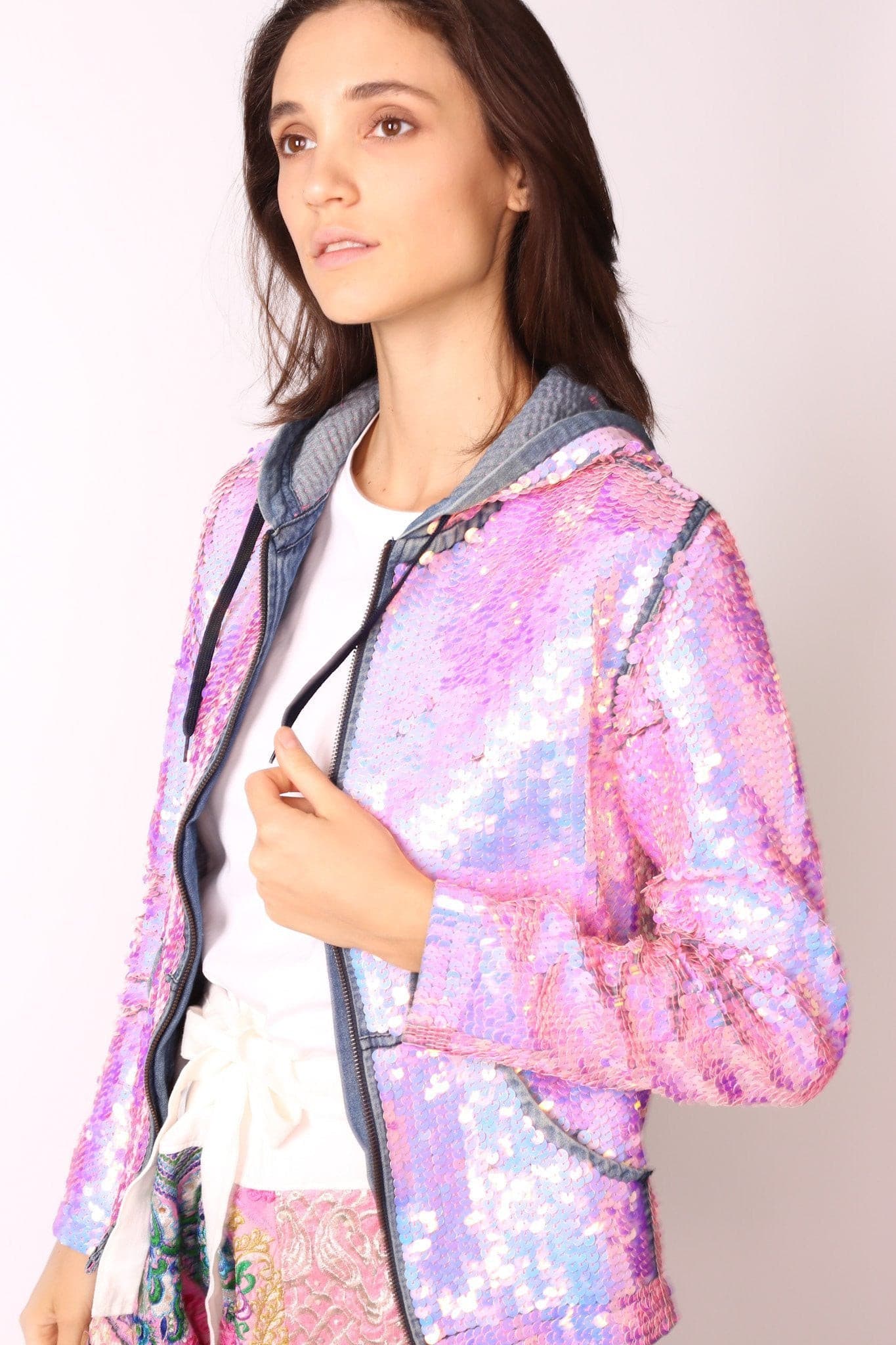 SEQUIN HOODIE DENIM JACKET - MOMO STUDIO BERLIN - Berlin Concept Store - sustainable & ethical fashion