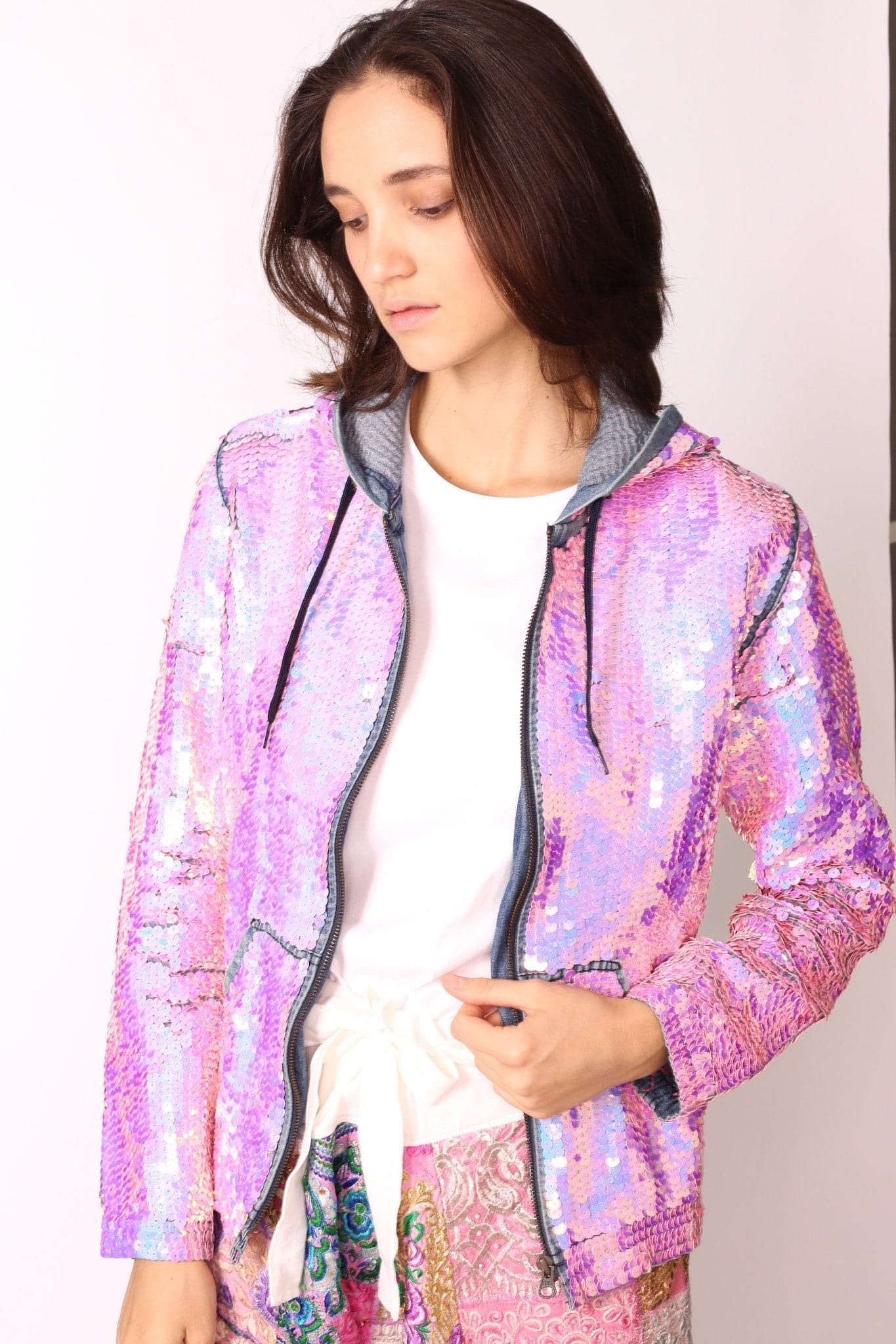 SEQUIN HOODIE DENIM JACKET - MOMO STUDIO BERLIN - Berlin Concept Store - sustainable & ethical fashion