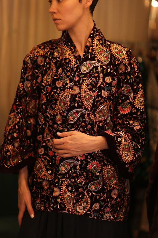 SHORT VELVET EMBROIDERED KIMONO MONA RED - MOMO STUDIO BERLIN - Berlin Concept Store - sustainable & ethical fashion