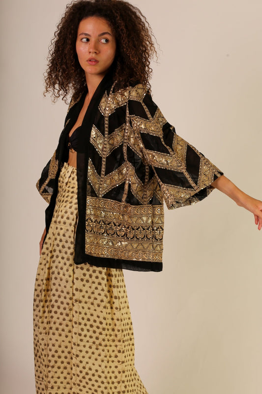 SHORT YELLOW GOLDEN KIMONO GRETA - MOMO STUDIO BERLIN - Berlin Concept Store - sustainable & ethical fashion