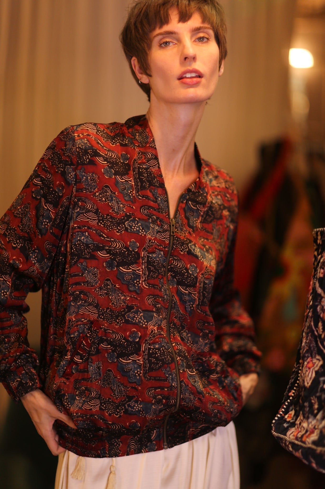 SILK BOMBER JACKET ANCHA RUBY - BANGKOK TAILOR CLOTHING STORE - HANDMADE CLOTHING