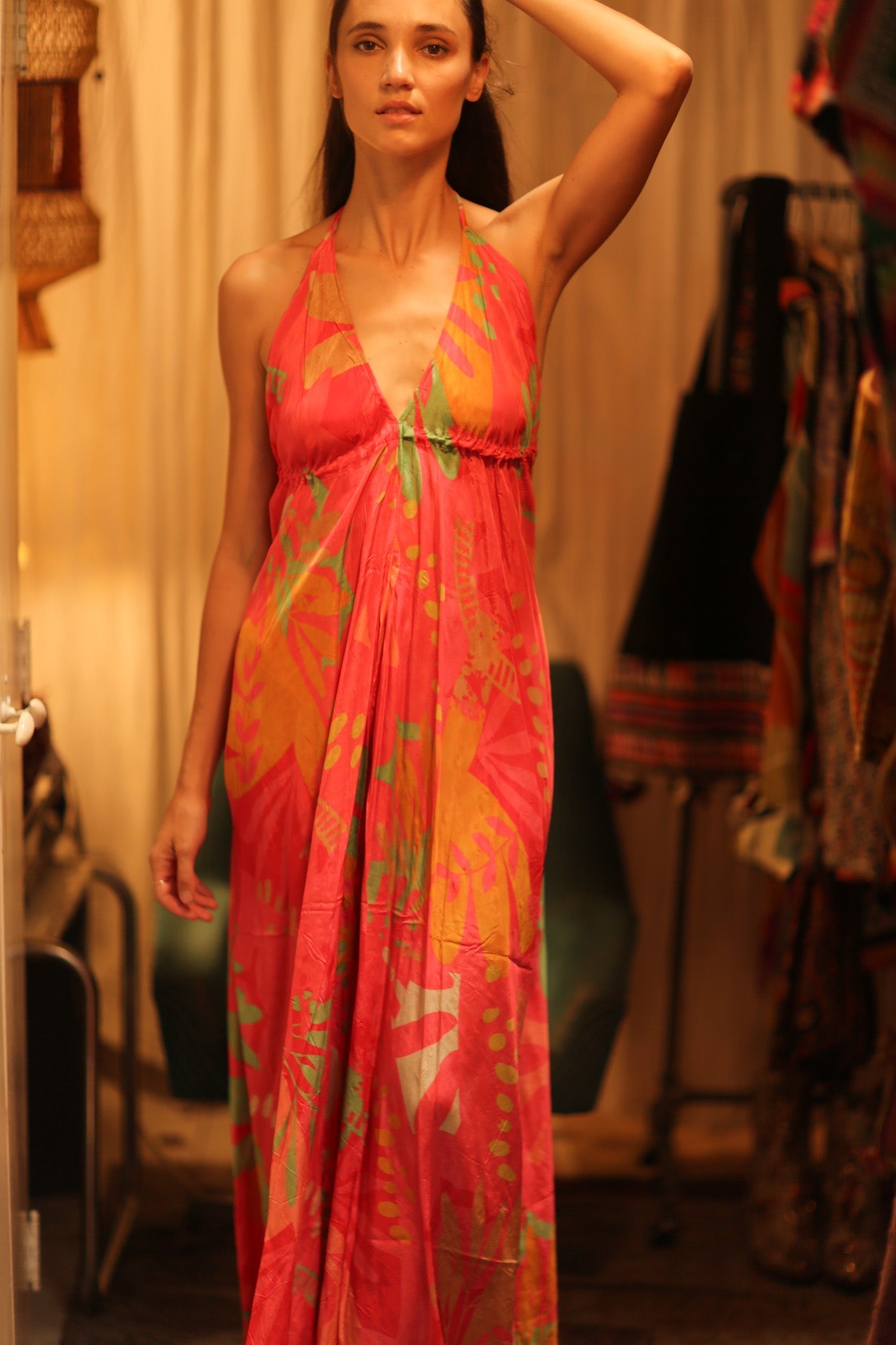 SILK DRESS HANNAH PINK JUNGLE - MOMO STUDIO BERLIN - Berlin Concept Store - sustainable & ethical fashion