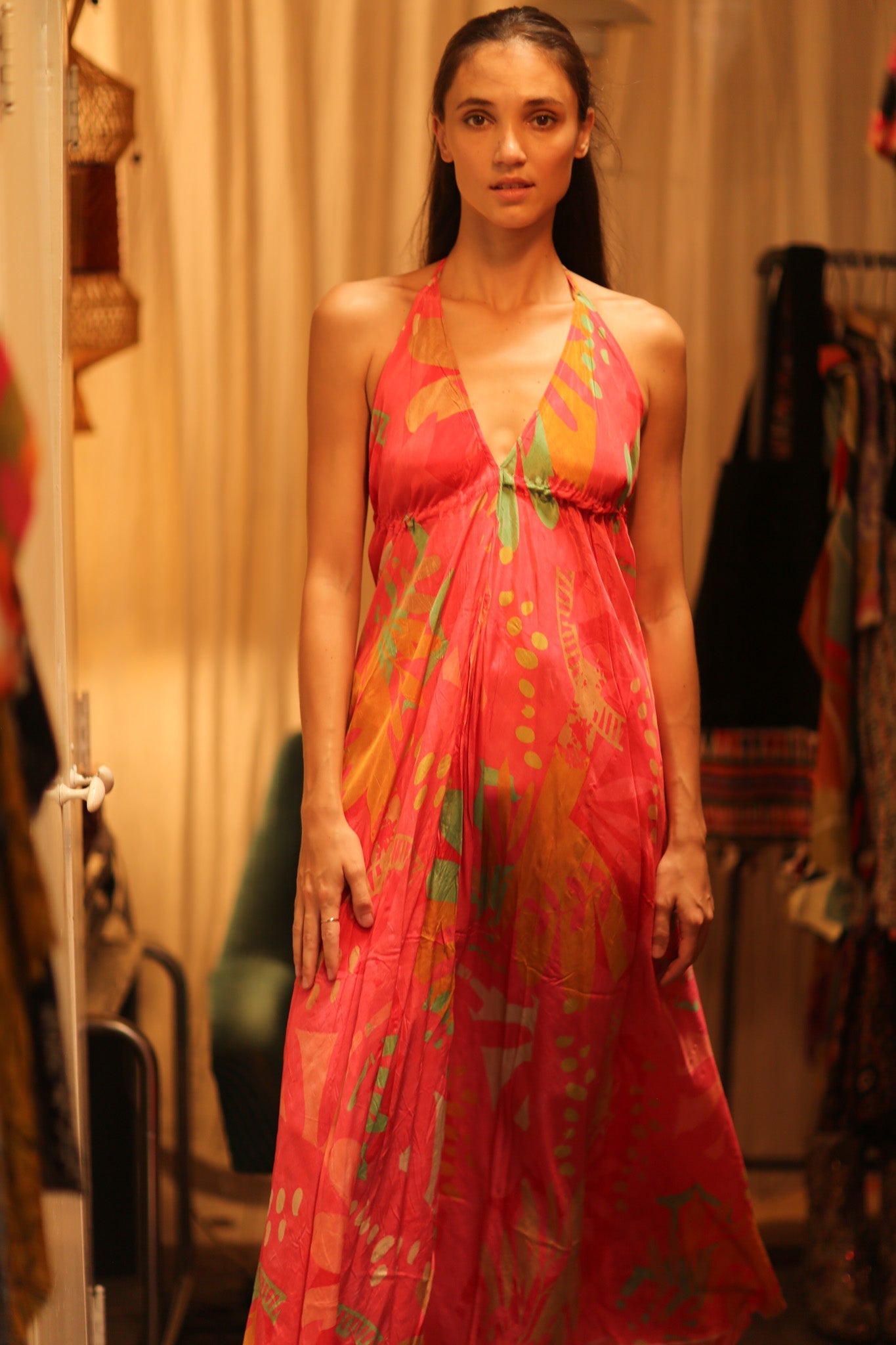SILK DRESS HANNAH PINK JUNGLE - MOMO STUDIO BERLIN - Berlin Concept Store - sustainable & ethical fashion
