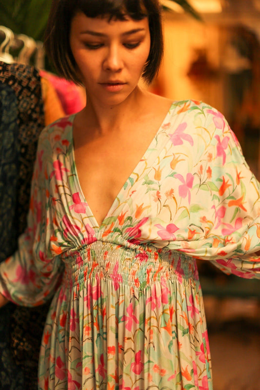 SILK DRESS PINA CREAM FLORAL - MOMO STUDIO BERLIN - Berlin Concept Store - sustainable & ethical fashion