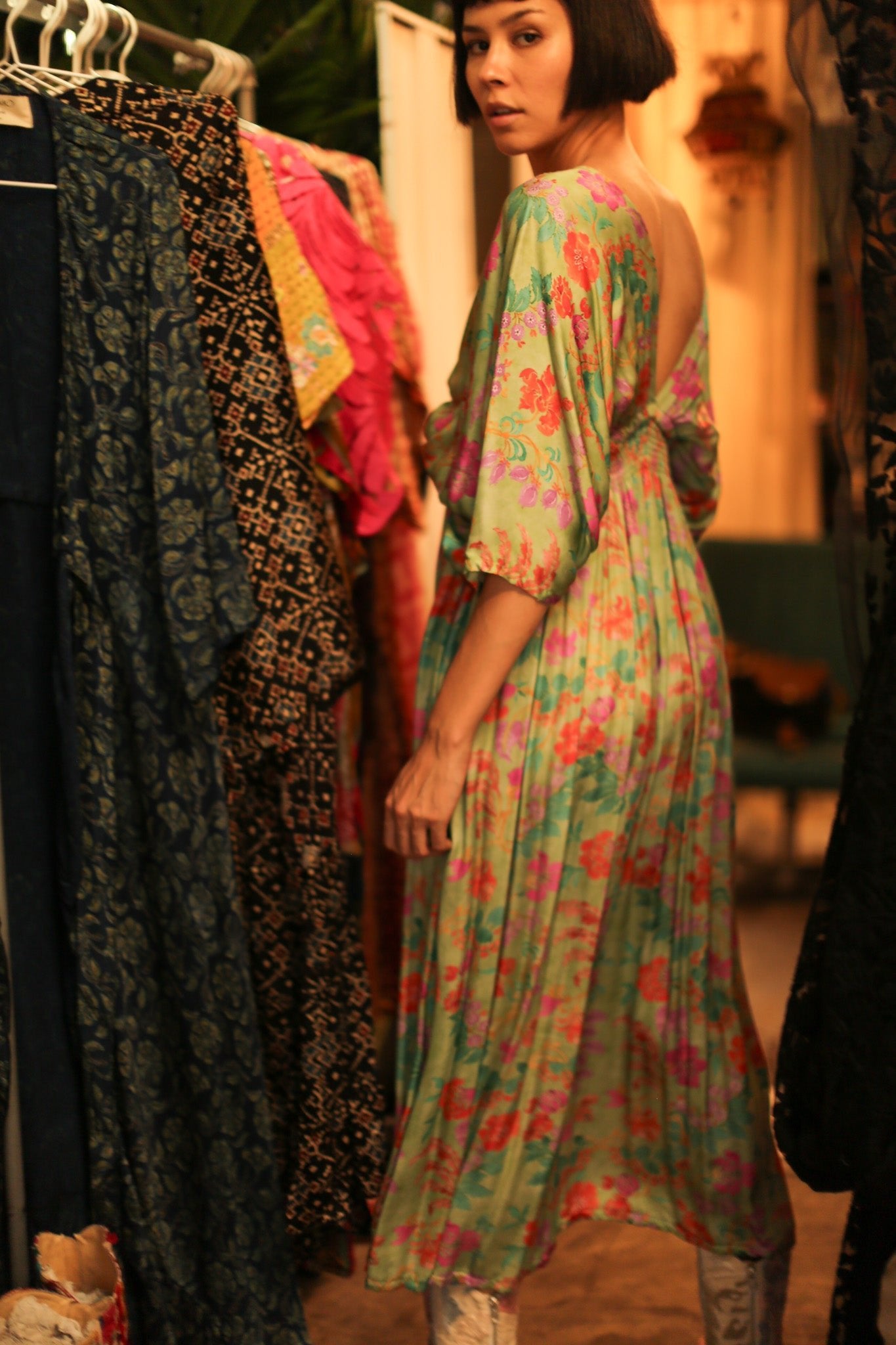 SILk DRESS PINA GREEN FLORAL - MOMO STUDIO BERLIN - Berlin Concept Store - sustainable & ethical fashion